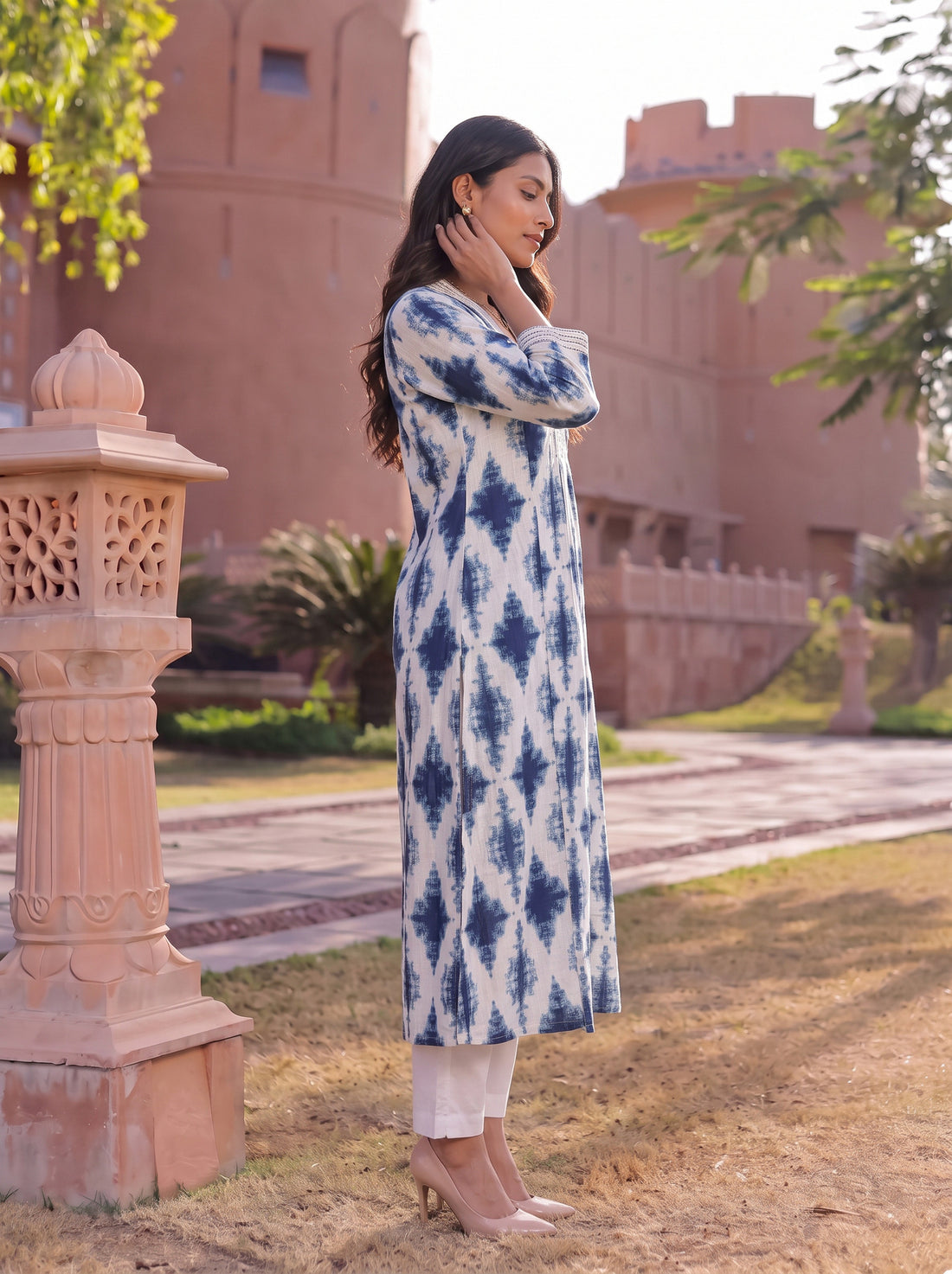 Buy Cotton Embroidered Straight Calf Length Kurta-Blue