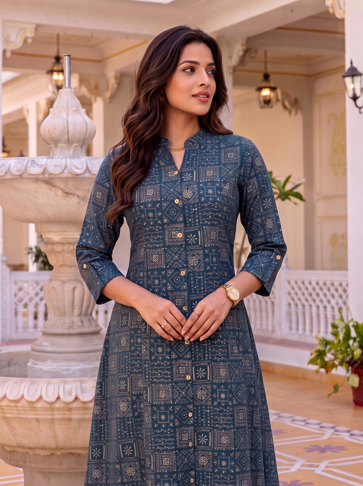 Viscose Printed A-Line Calf Length Kurta With Pant