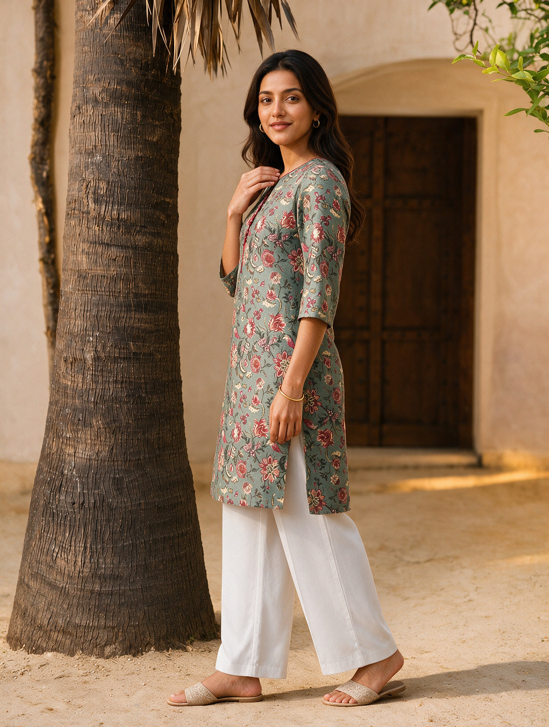 Buy Cotton Printed Straight Knee Length Kurta-Green
