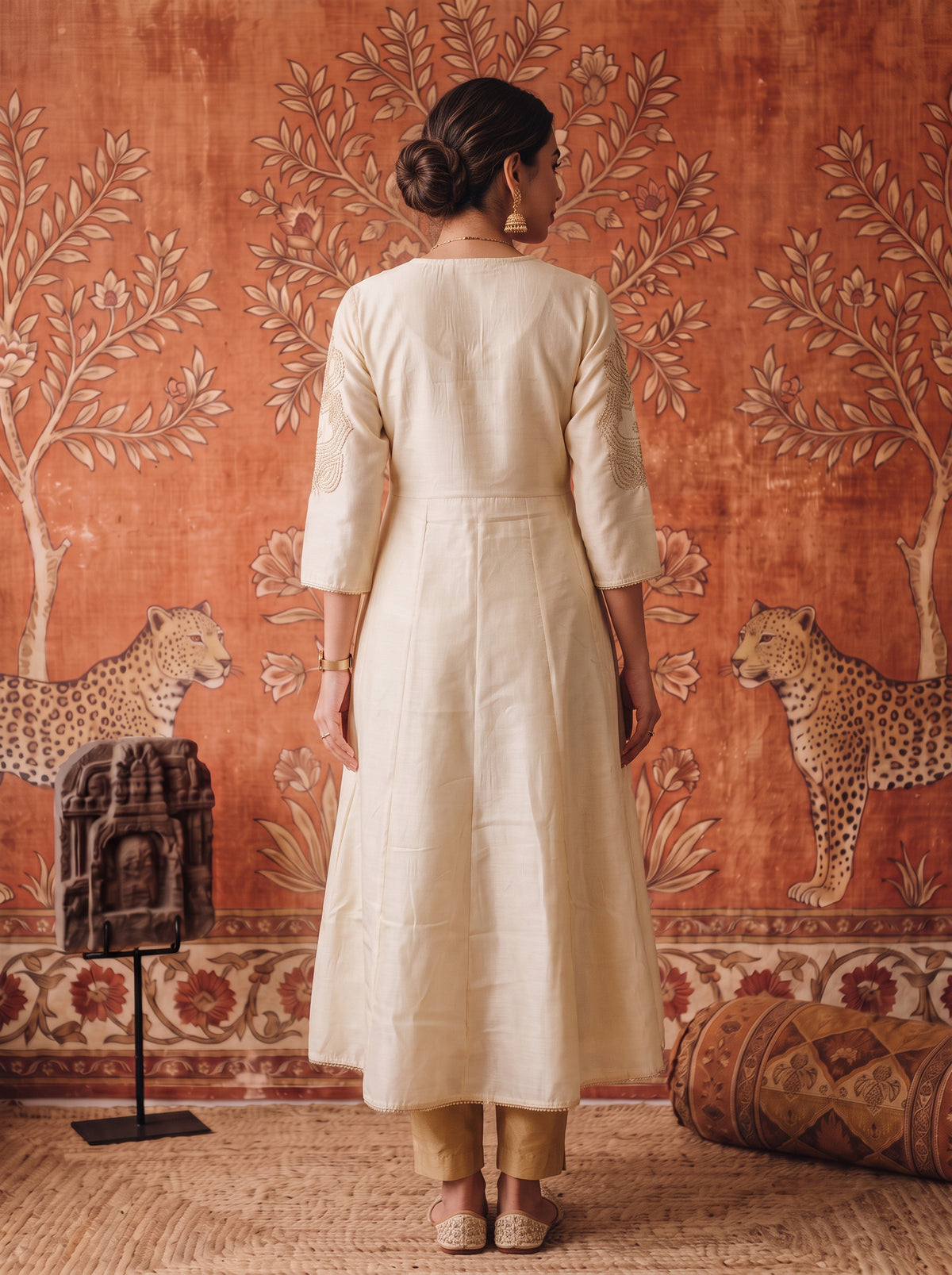 Viscose Embroidered Flared Calf Length Kurta