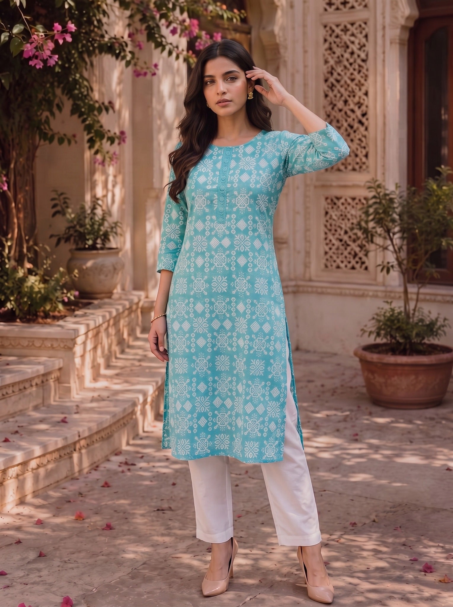 Cotton Embroidered Straight Knee Length Kurta