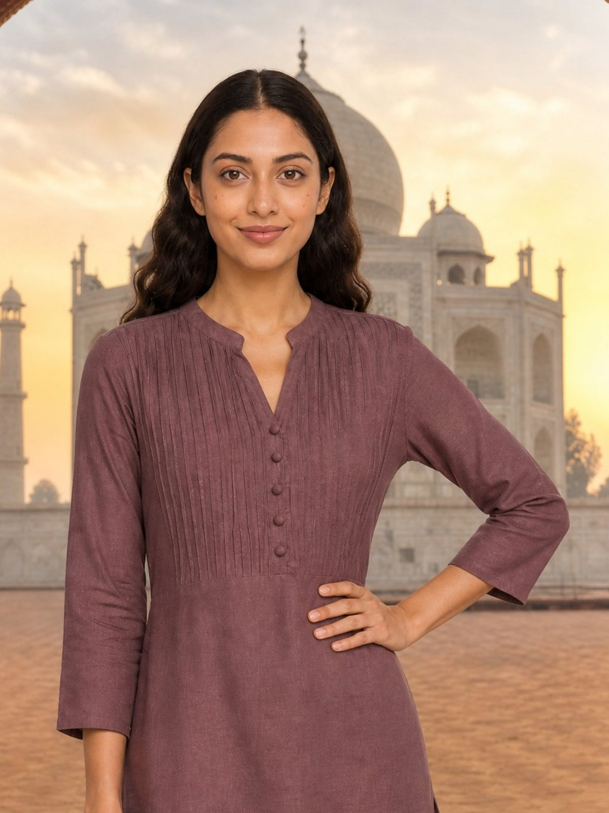 Rayon Pin Tuck Straight Knee Length Kurta