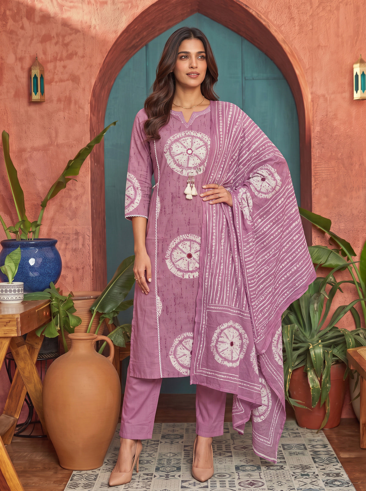 Cotton Printed Straight Calf Length Kurta With Pant and Dupatta