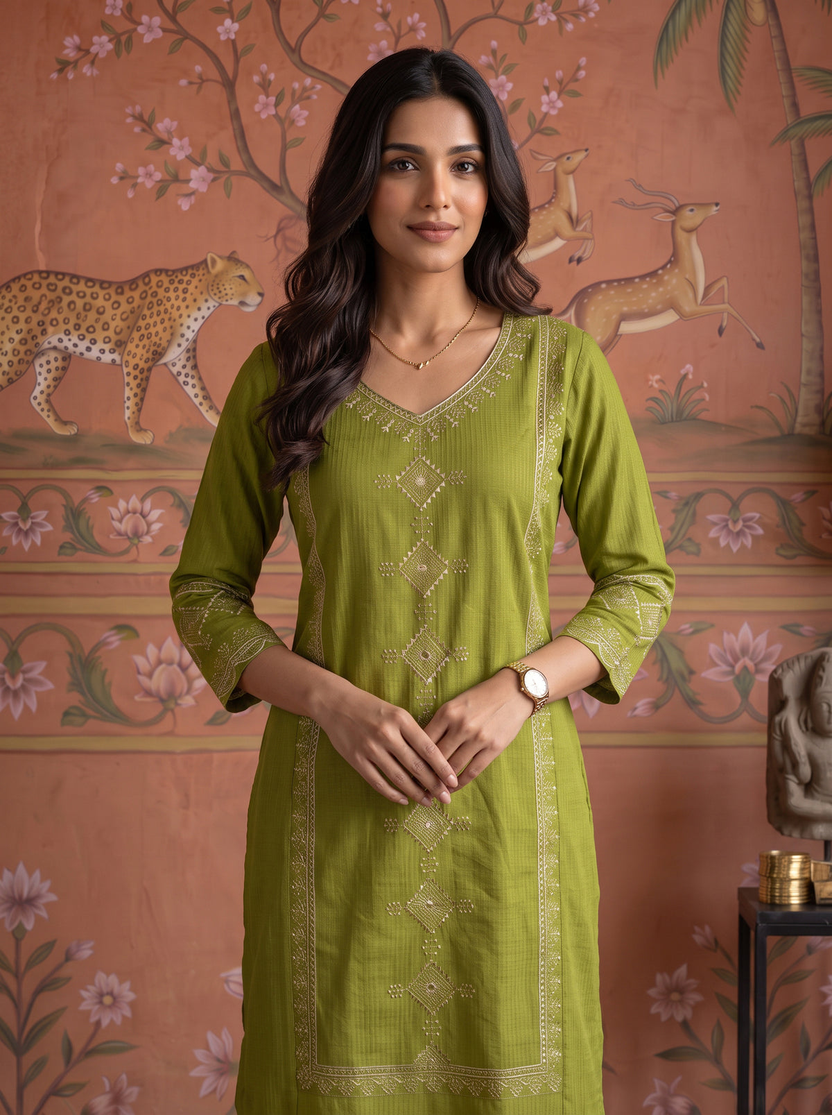 Viscose Embroidered Straight Calf Length Kurta