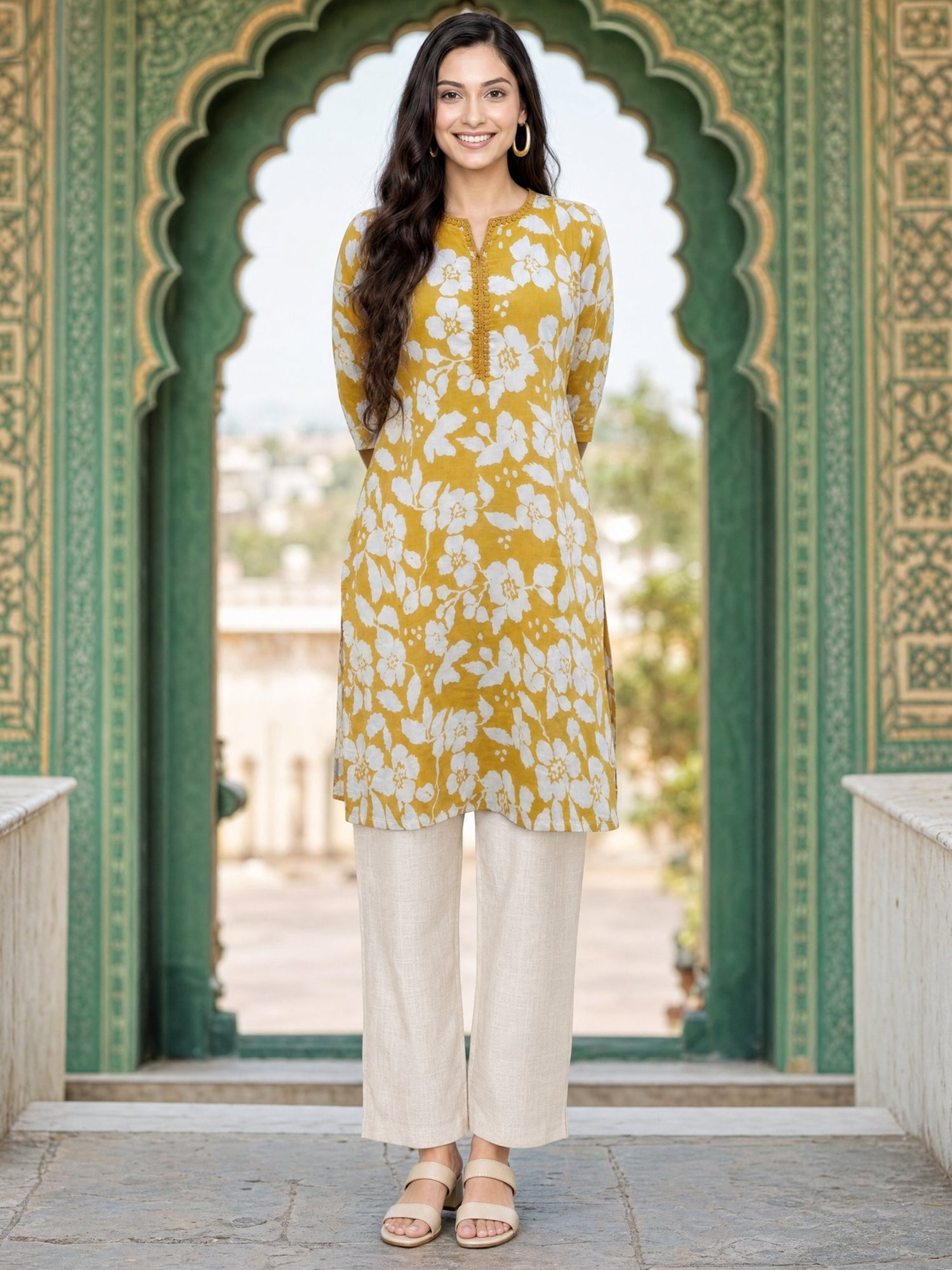Rayon Printed Straight Knee Length Kurta