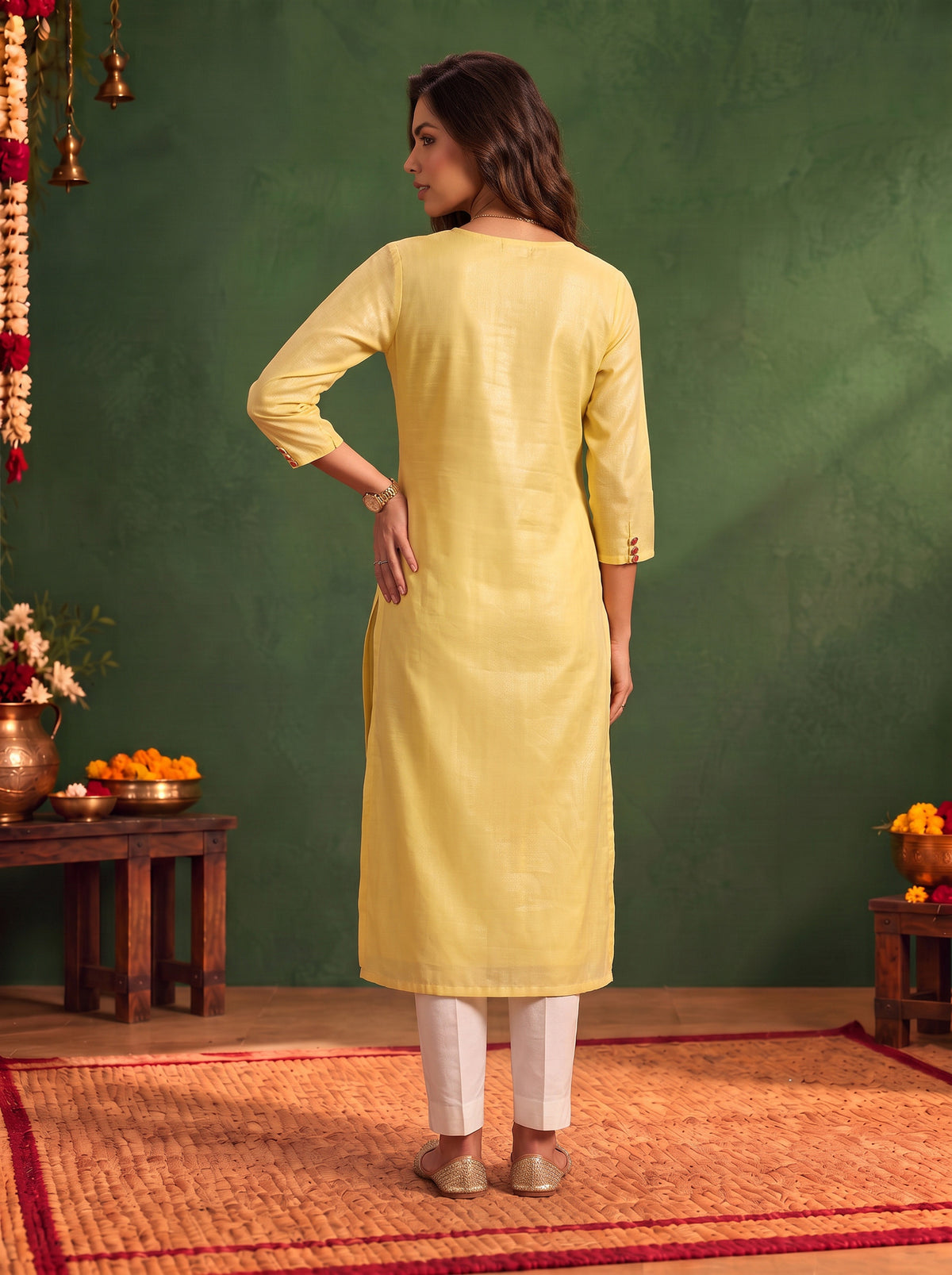 Buy Cotton Embroidered Straight Calf Length Kurta-Yellow