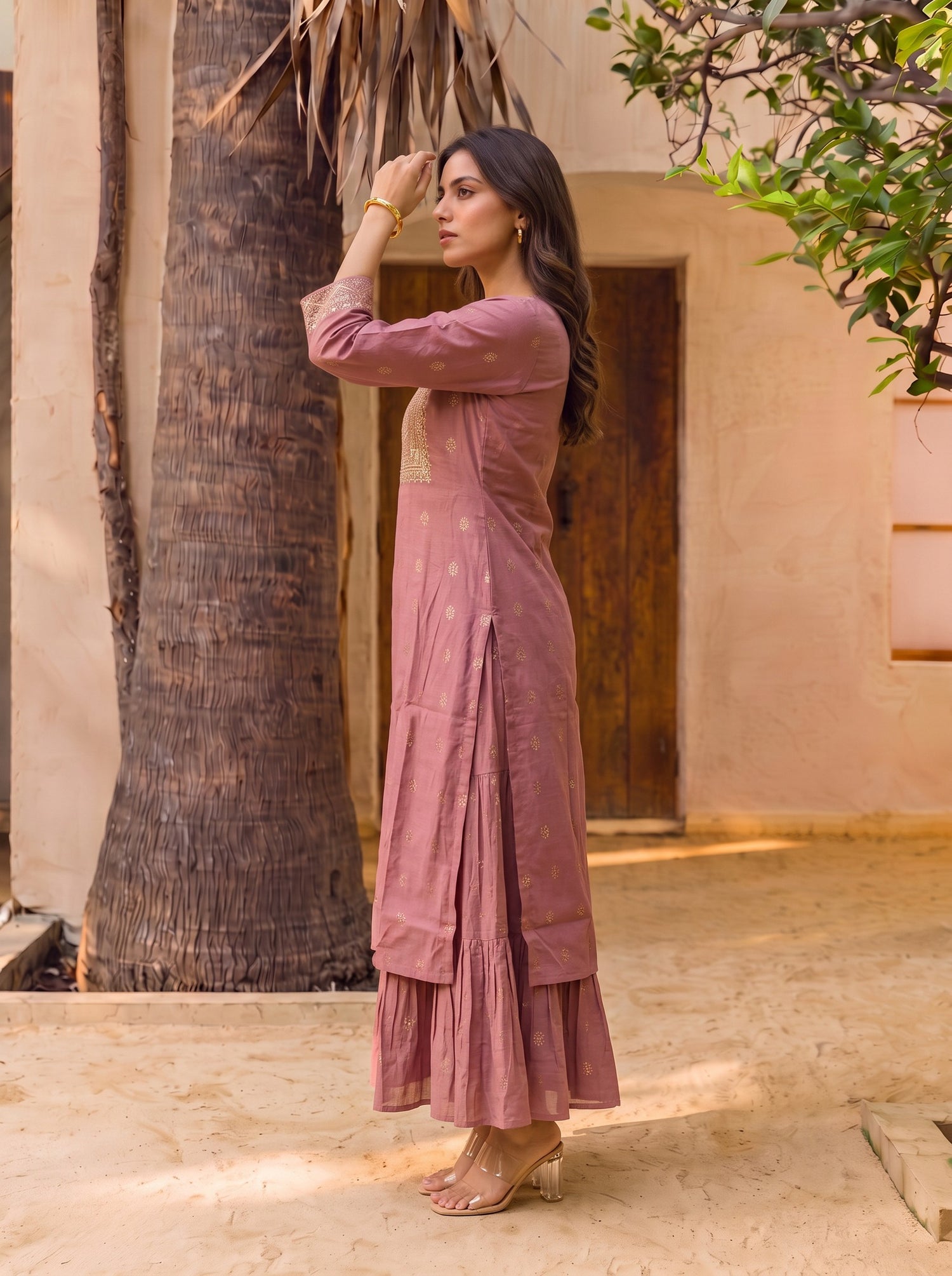 Buy Viscose Embroidered Straight Calf Length Kurta-Mauve