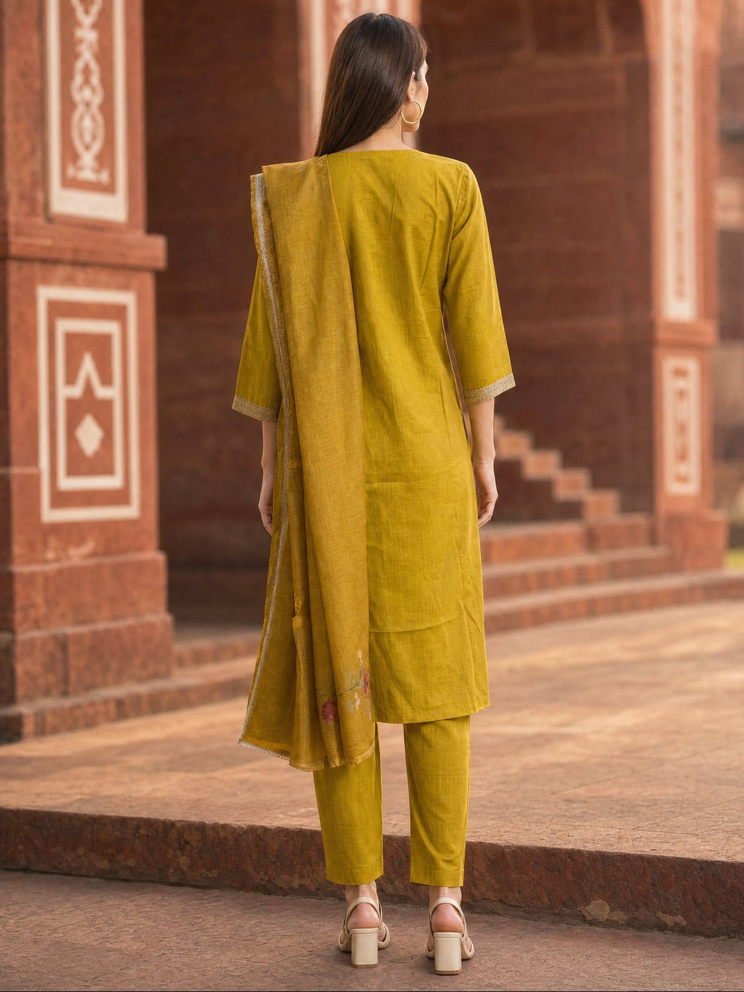 Viscose Embroidered Straight Calf Length Kurta With Pant and Dupatta