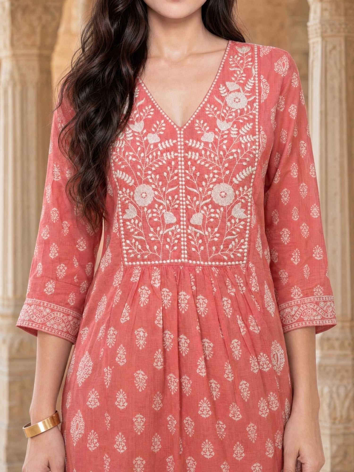Rayon Embroidered Flared Calf Length Kurta