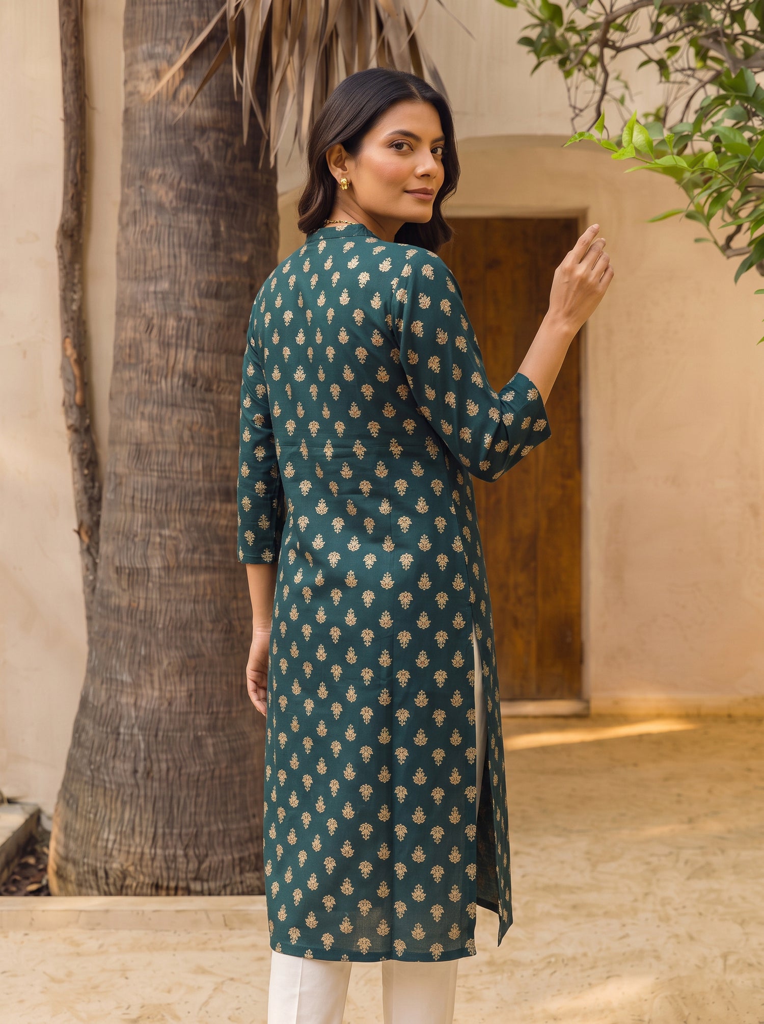 Buy Rayon Printed Straight Calf Length Kurta-Green