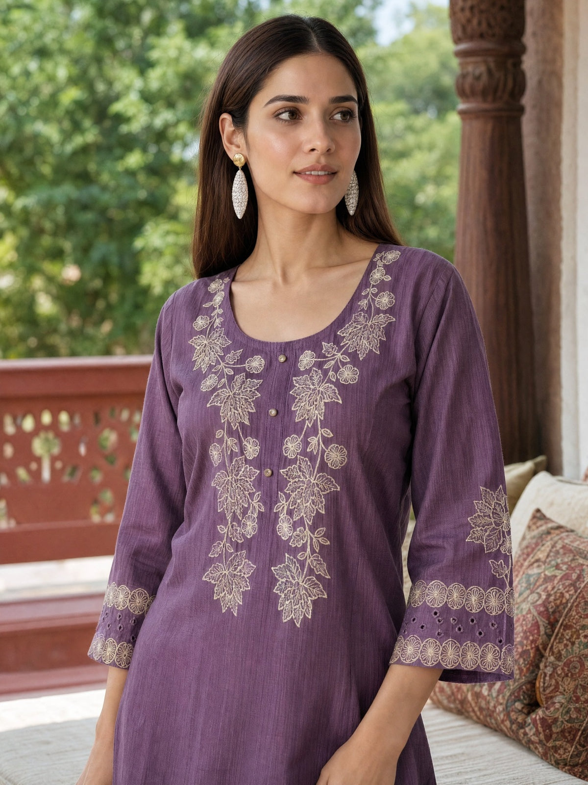 Viscose Embroidered Anarkali Calf Length Kurta With Pant