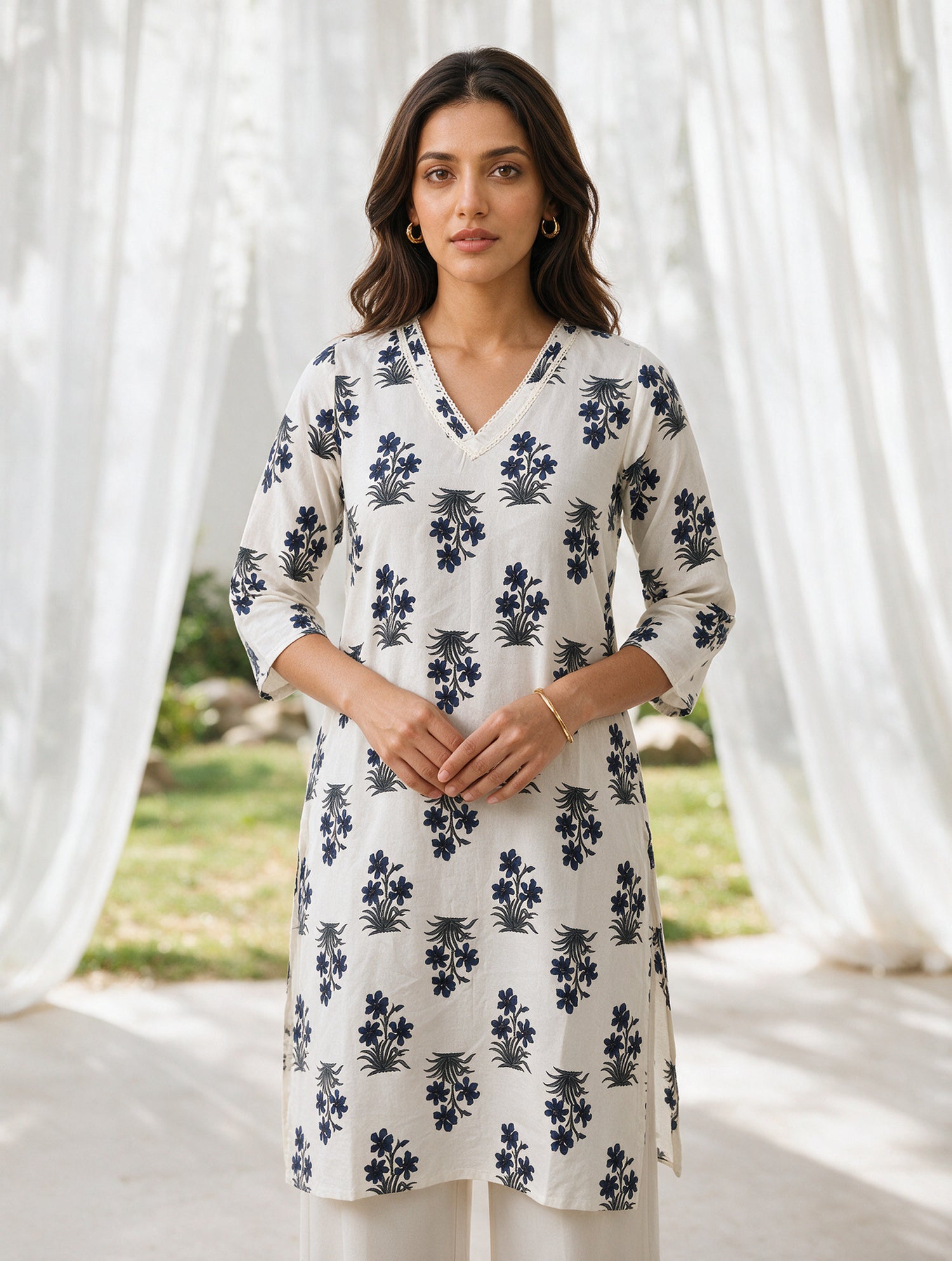 Buy Rayon Printed Straight Knee Length Kurta-Blue