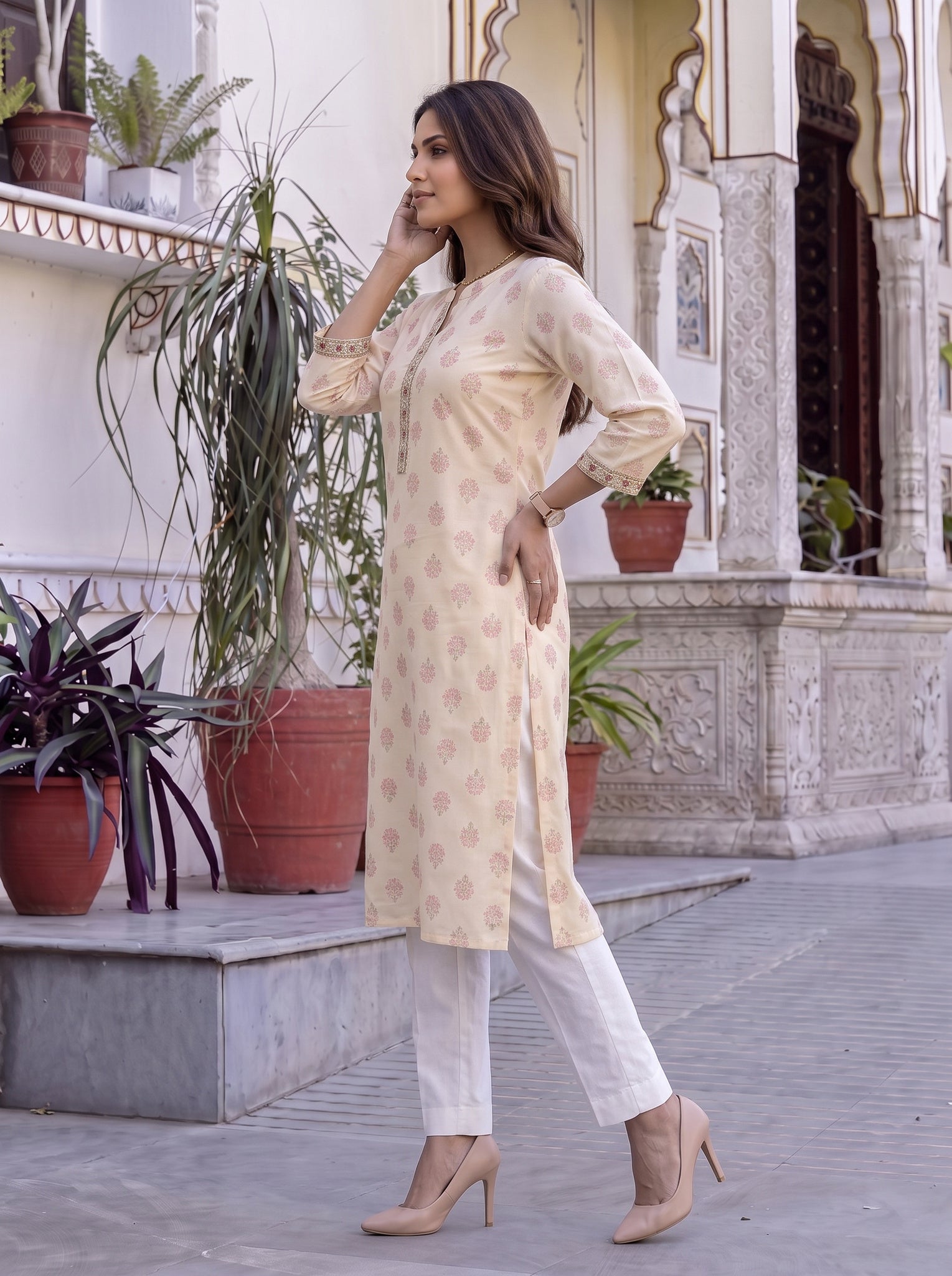 Rayon Embroidered Straight Calf Length Kurta