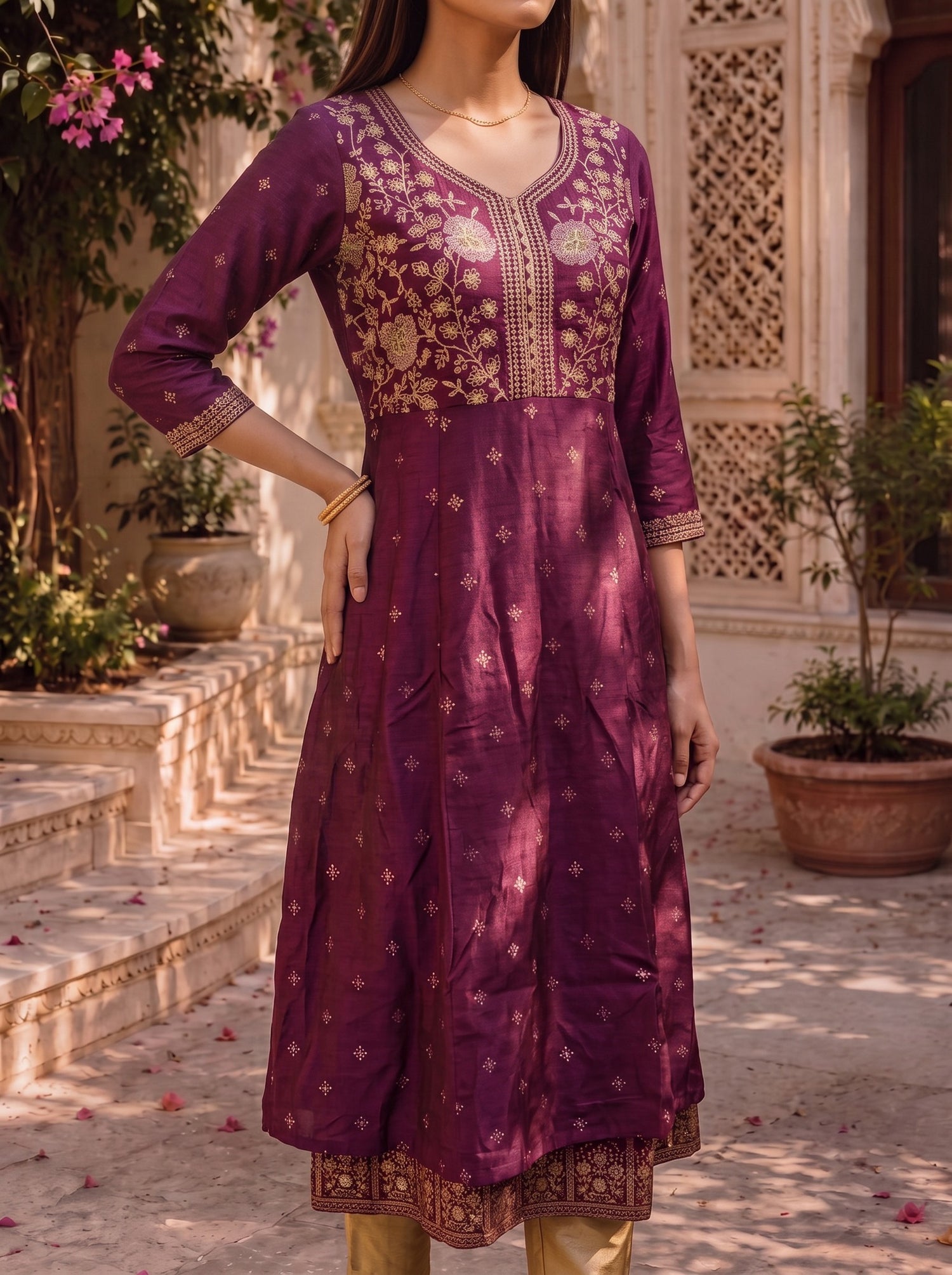 Buy Rayon Embroidered Straight Calf Length Kurta-Maroon