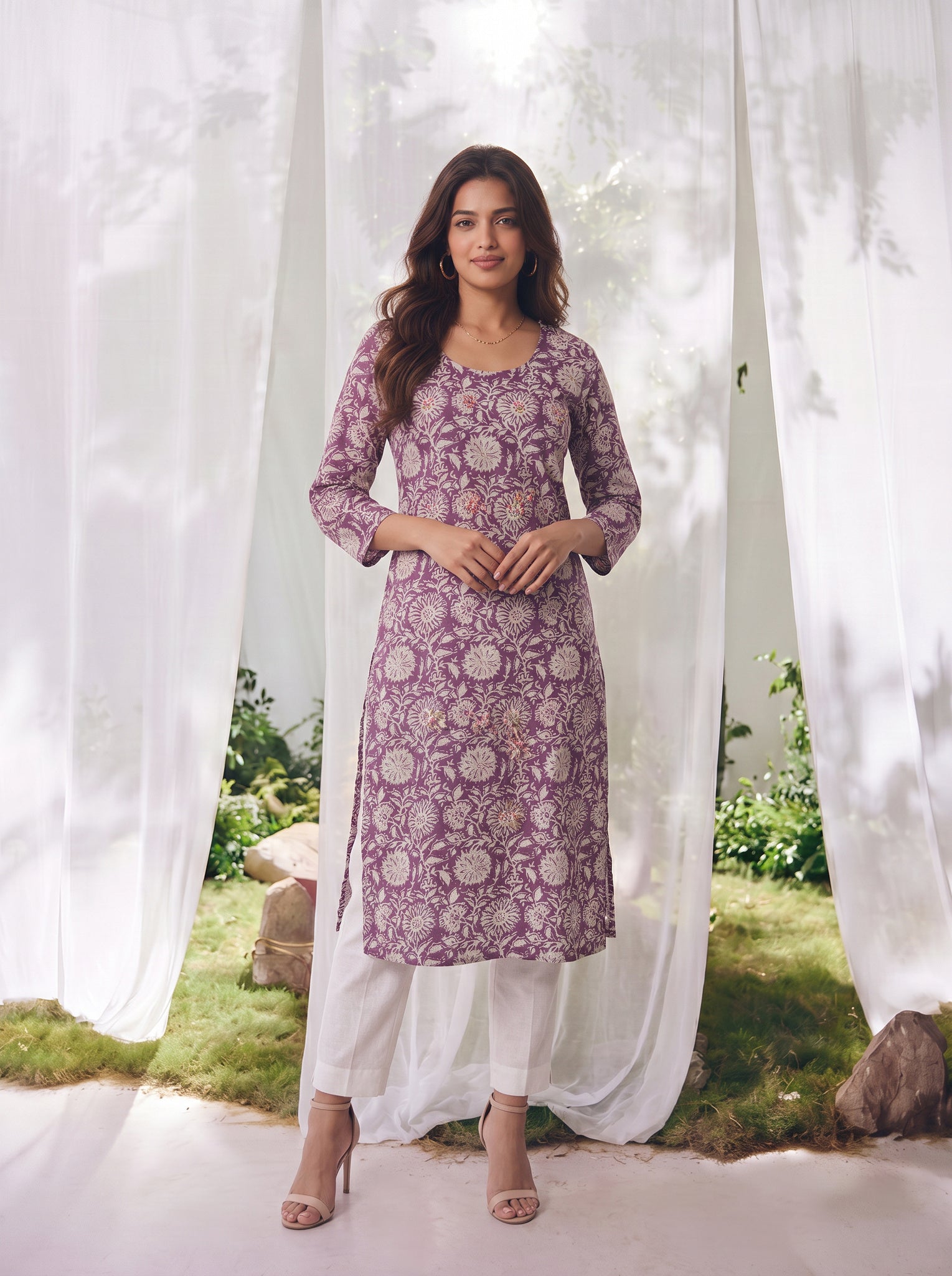 Cotton Printed Straight Calf Length Kurta