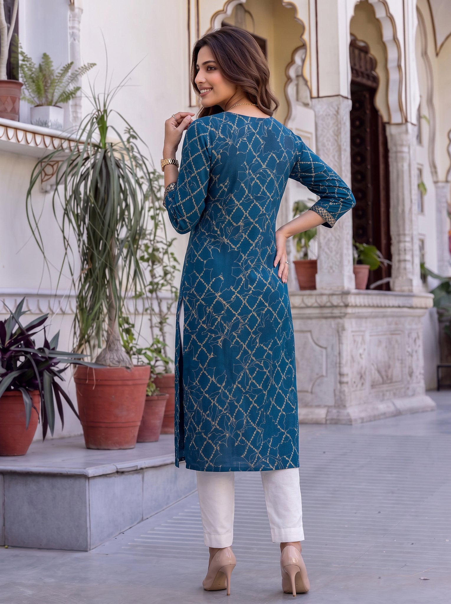 Rayon Embroidered Straight Calf Length Kurta