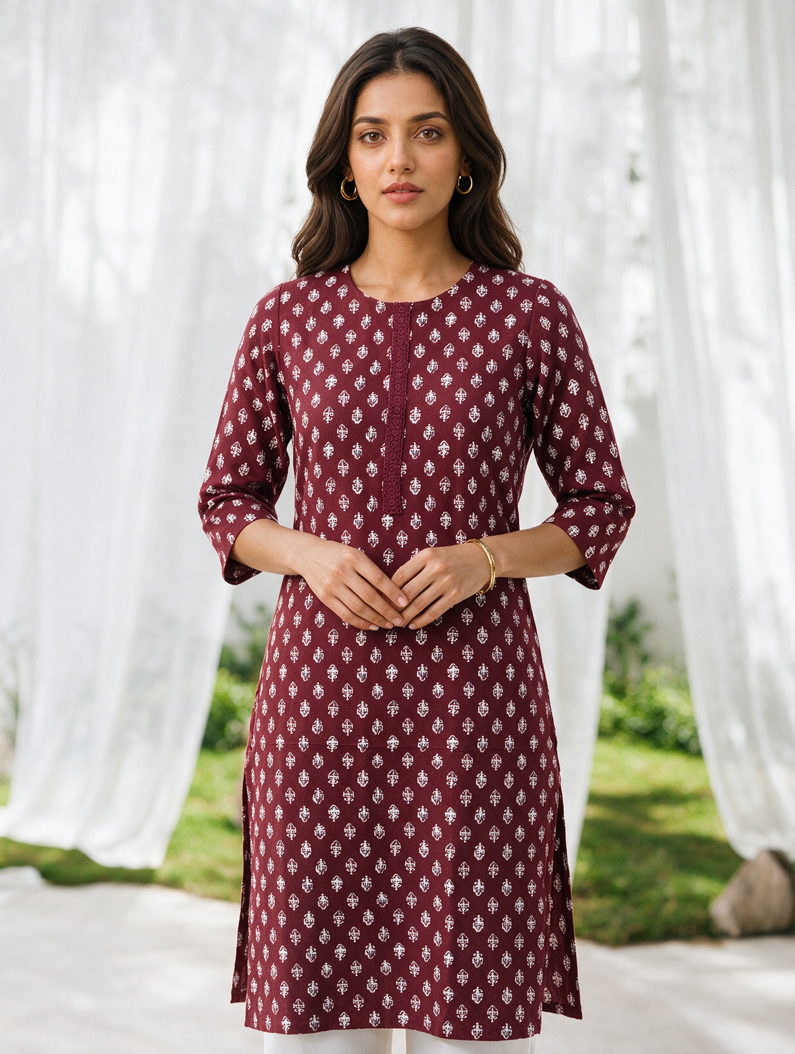 Rayon Printed Straight Knee Length Kurta