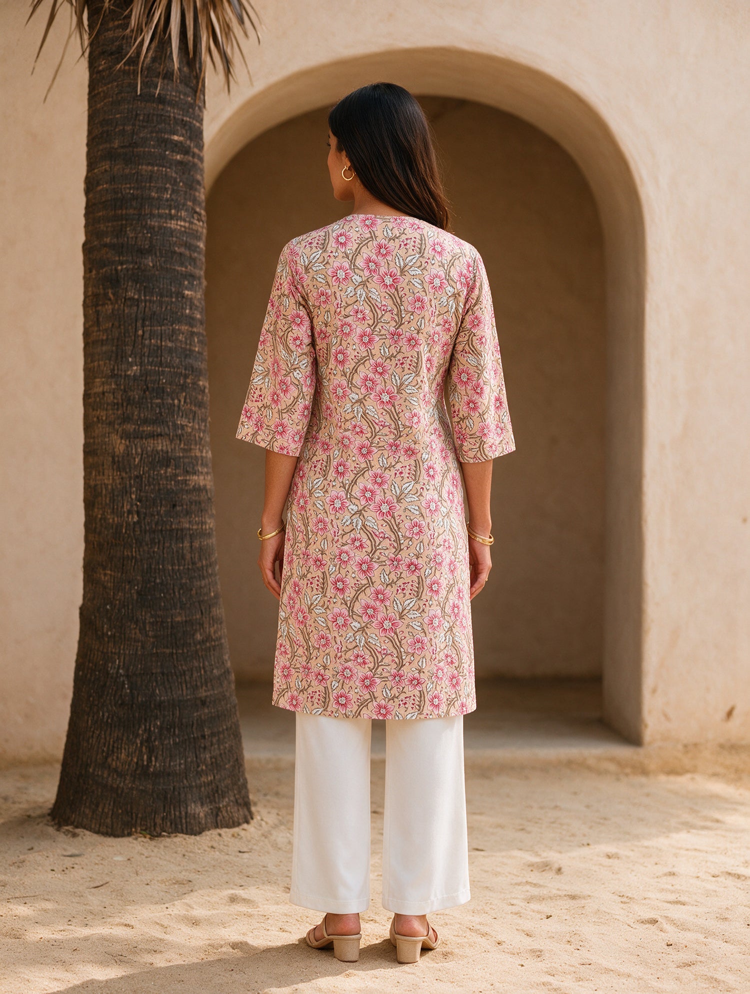 Buy Cotton Printed Straight Knee Length Kurta-Beige