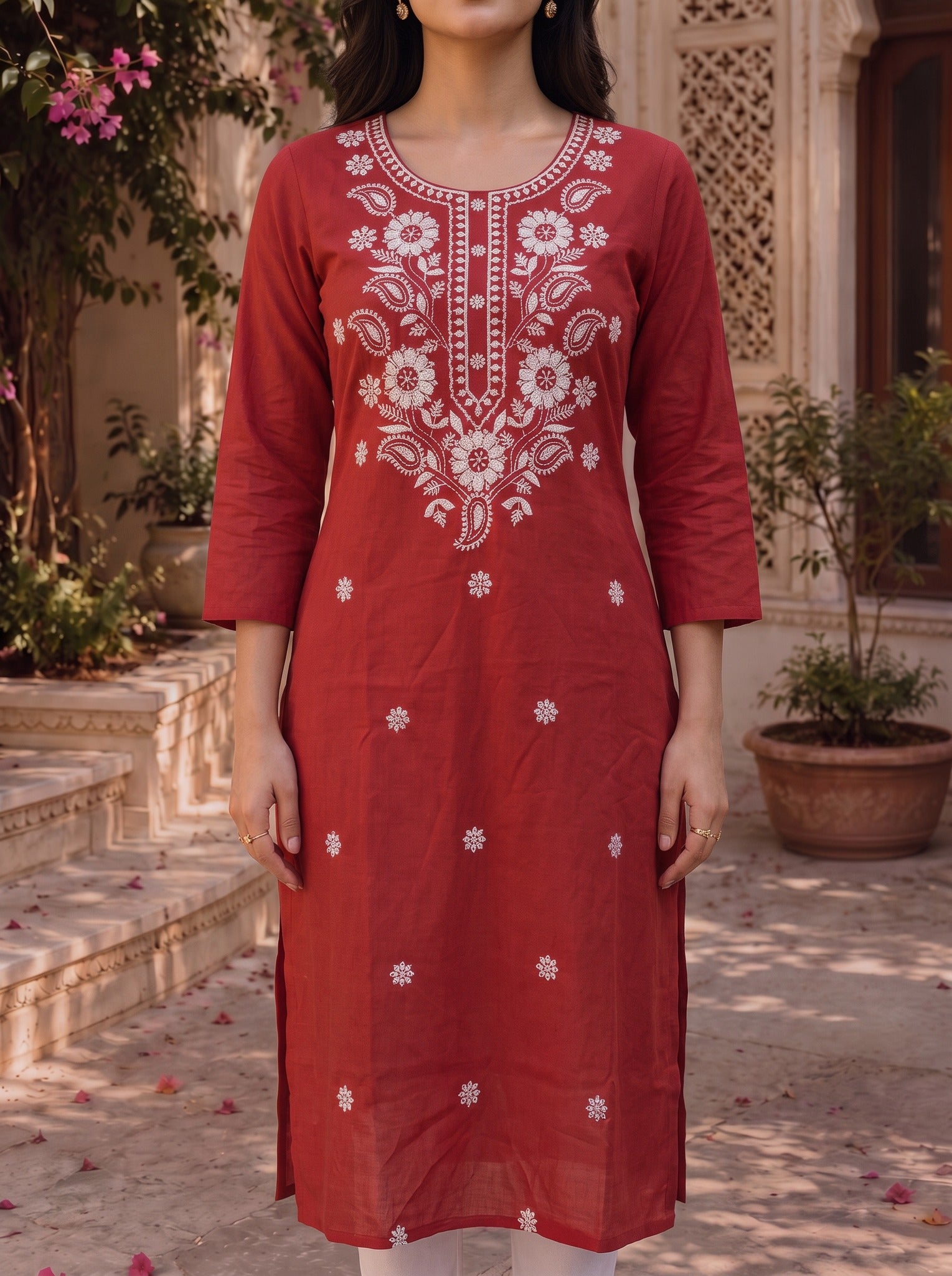 Rayon Embroidered Straight Knee Length Kurta
