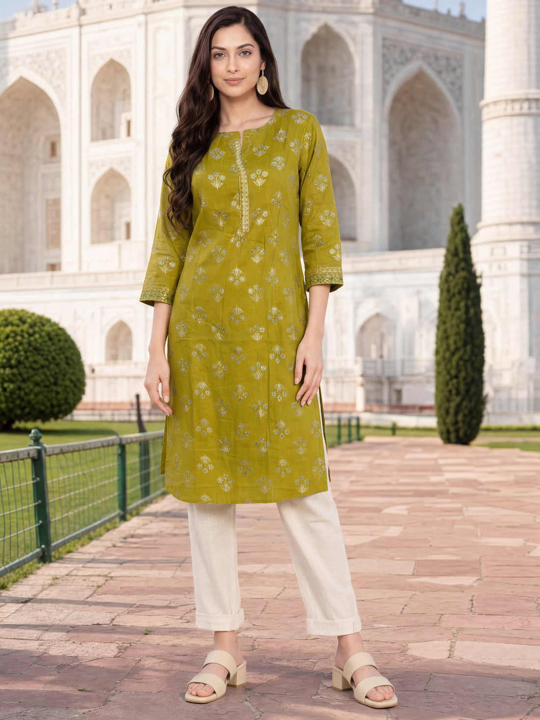 Buy Rayon Printed Straight Knee Length Kurta-Yellow