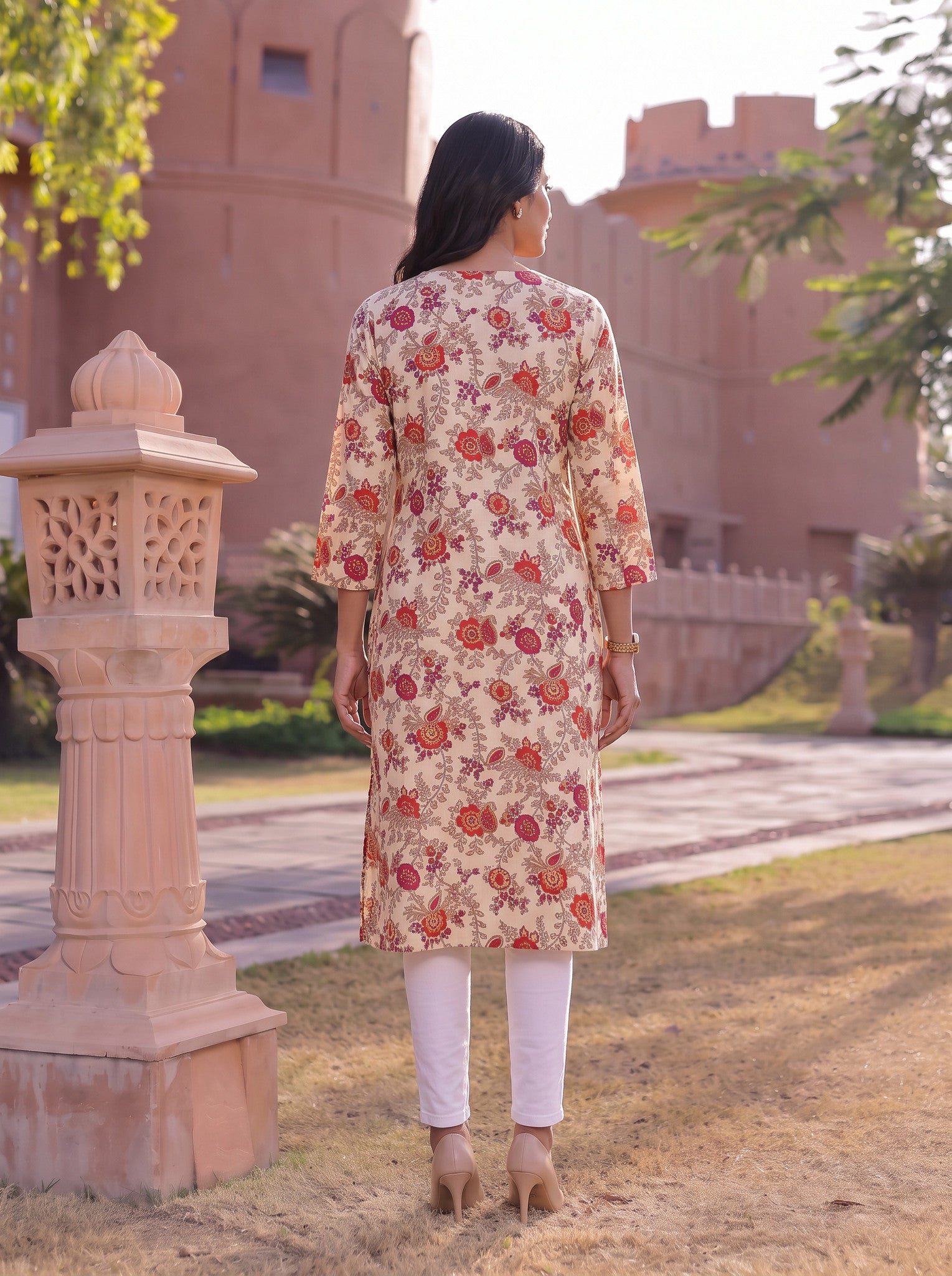 Rayon Printed Straight Knee Length Kurta
