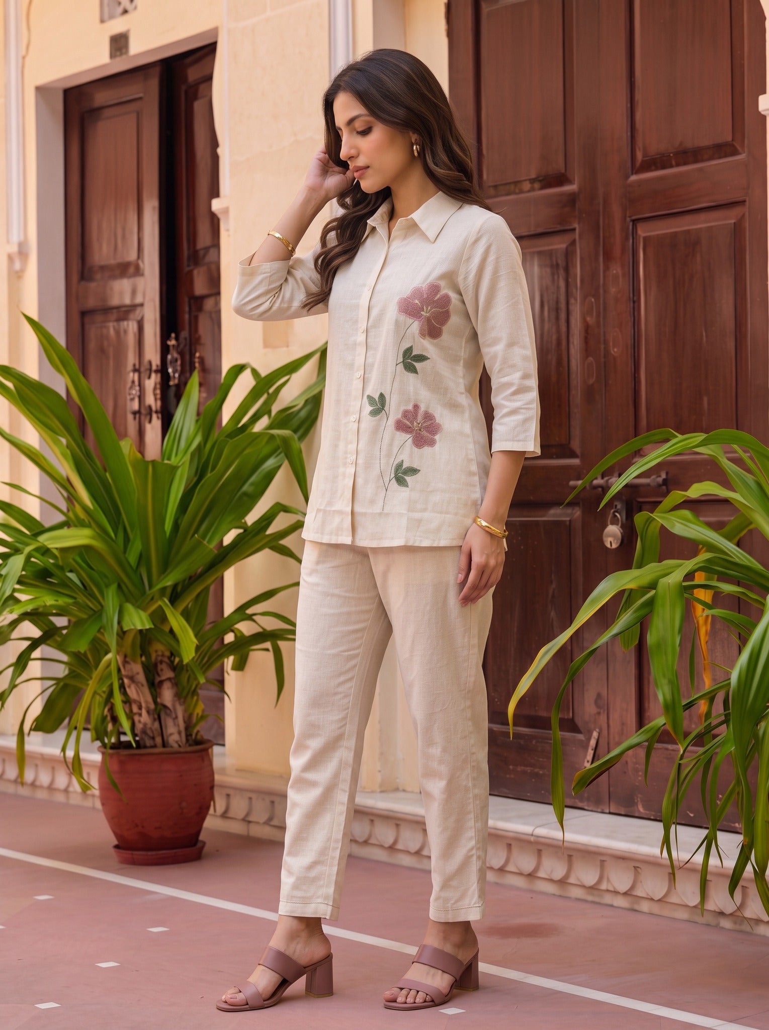 Cotton Embroidered Straight Co-Ord Set