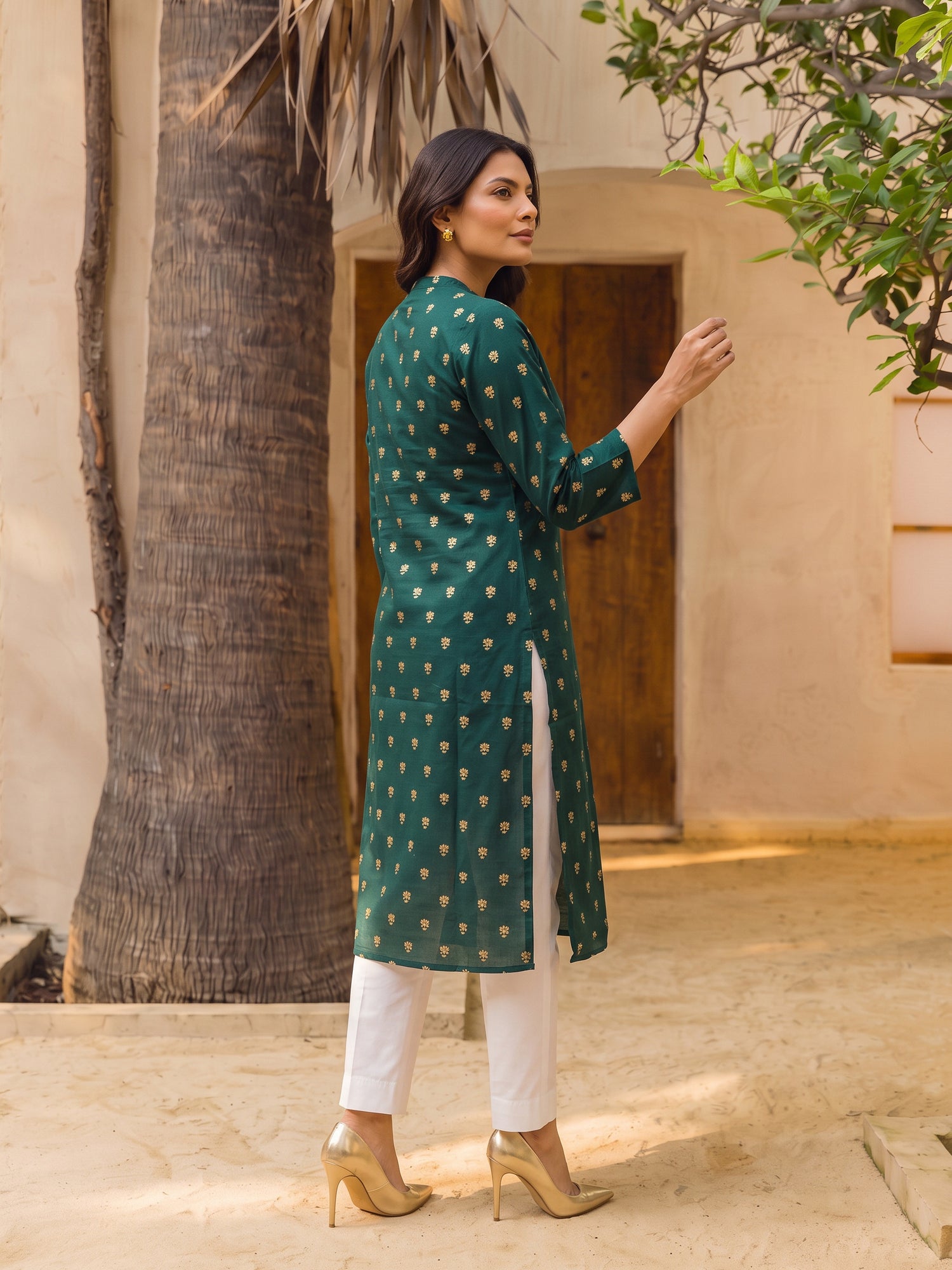 Buy Cotton Printed Straight Calf Length Kurta-Green