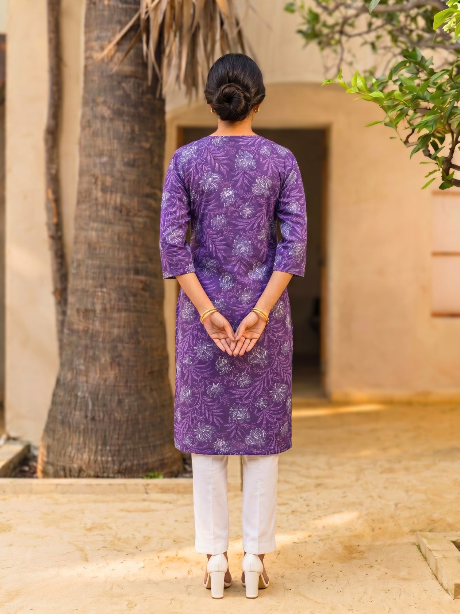 Buy Rayon Printed Straight Knee Length Kurta-Purple