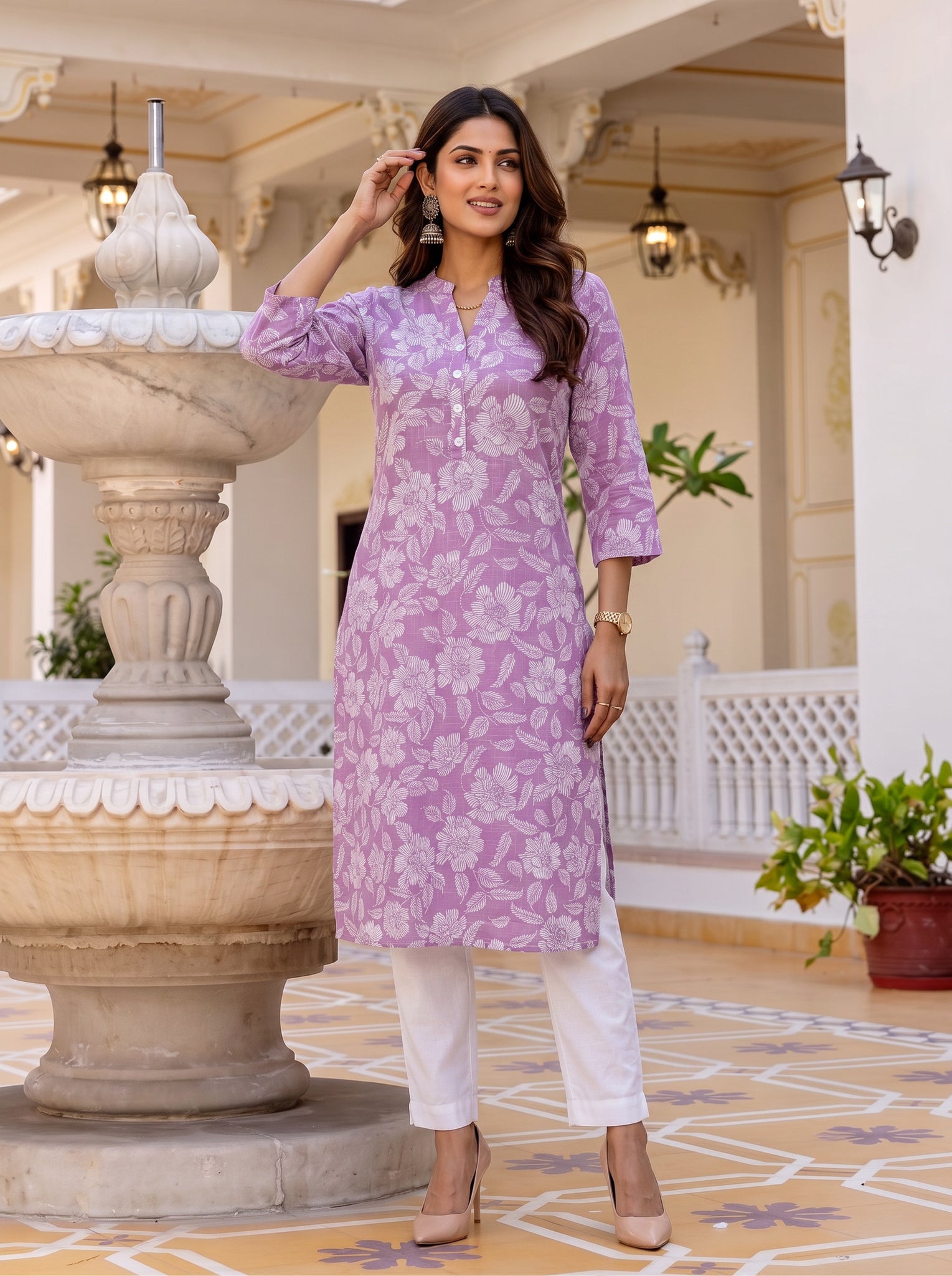 Cotton Printed Straight Knee Length Kurta