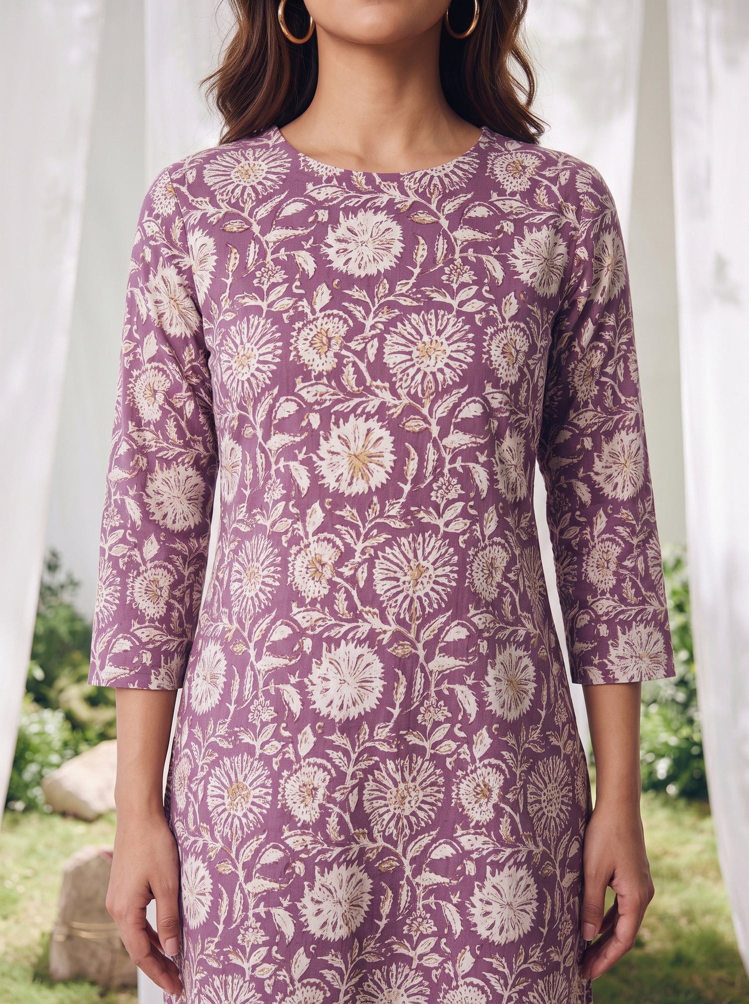 Buy Cotton Printed Straight Calf Length Kurta-Purple