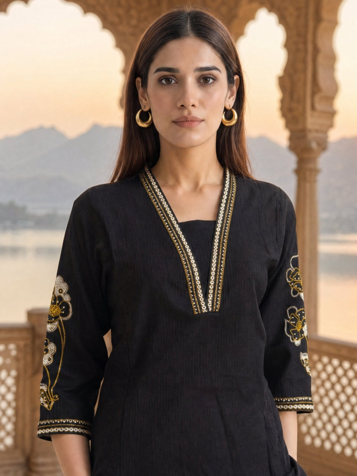 Viscose Embroidered Straight Calf Length Kurta With Pant