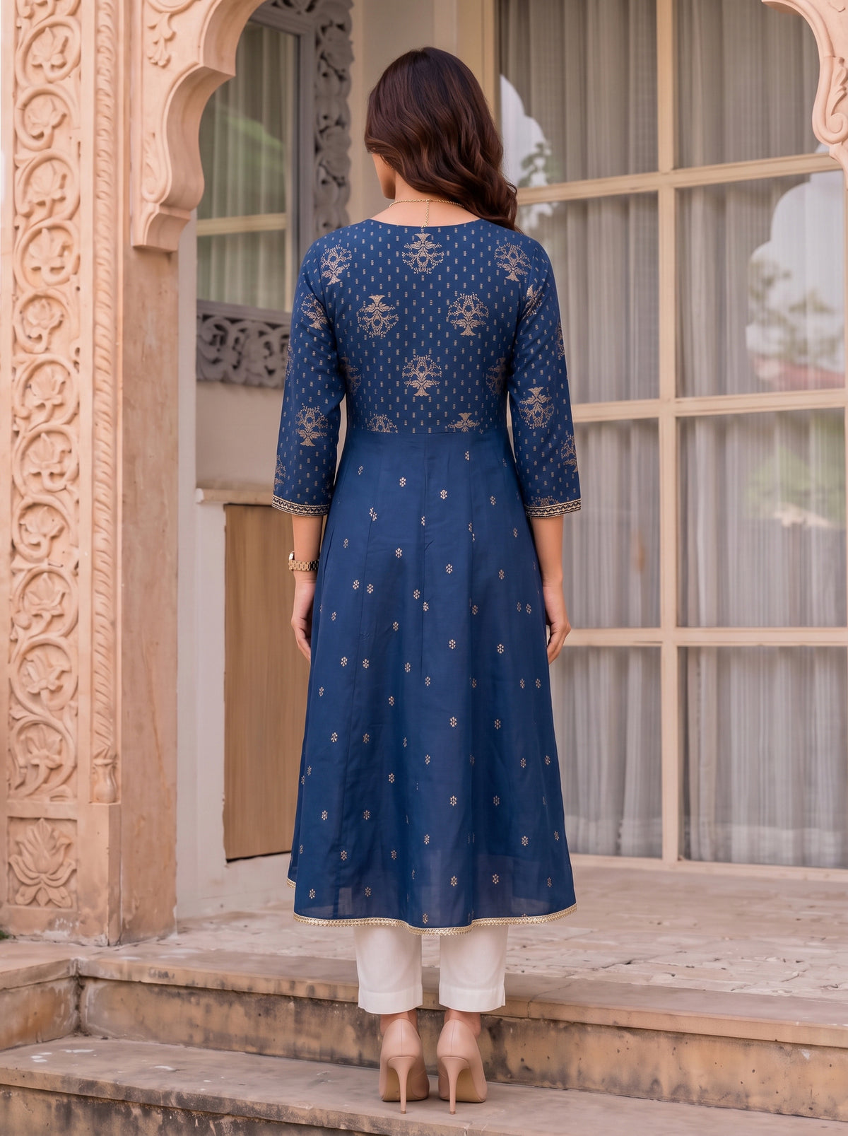 Rayon Embroidered Flared Calf Length Kurta