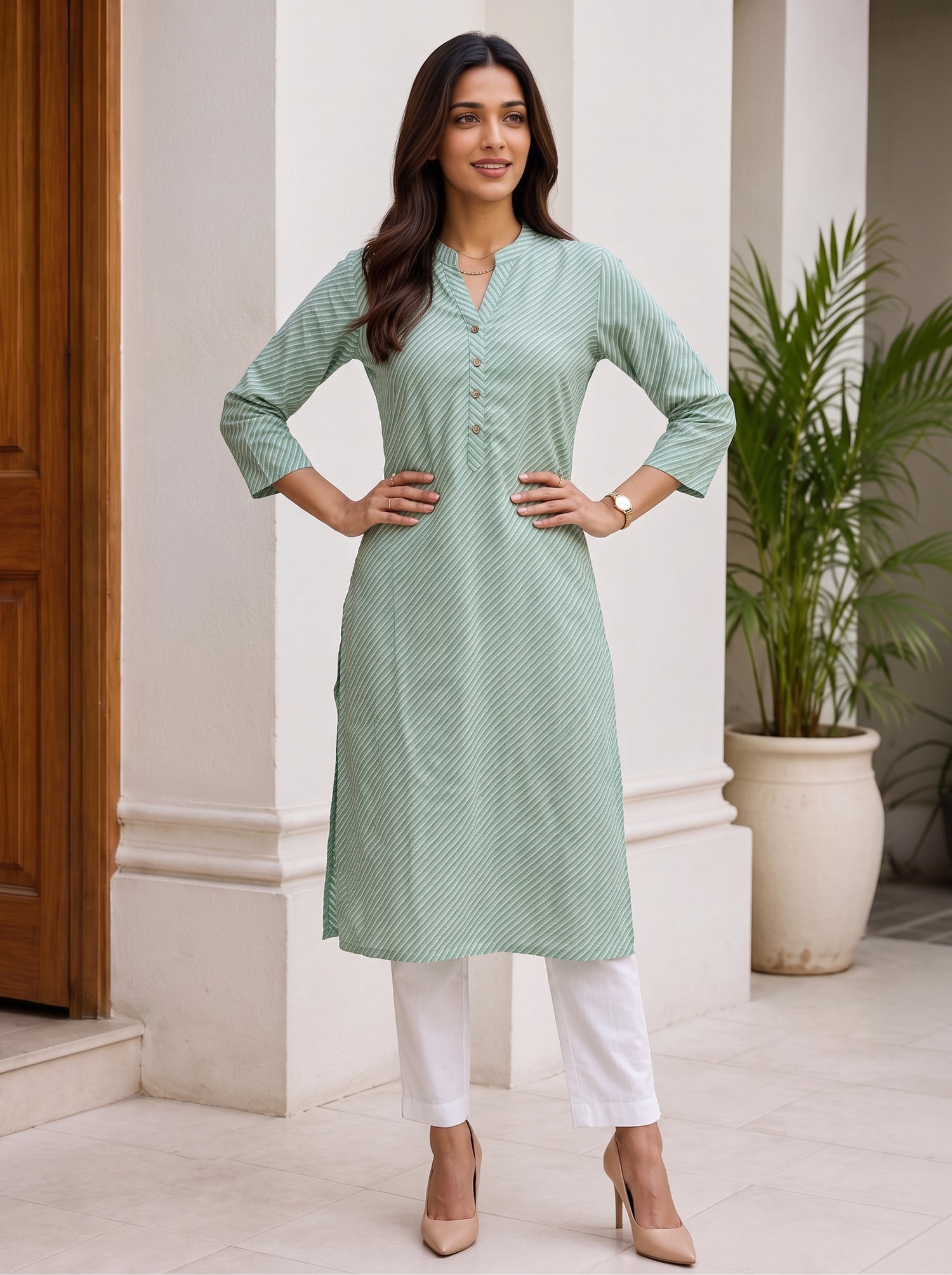 Buy Cotton Printed Straight Knee Length Kurta-Green