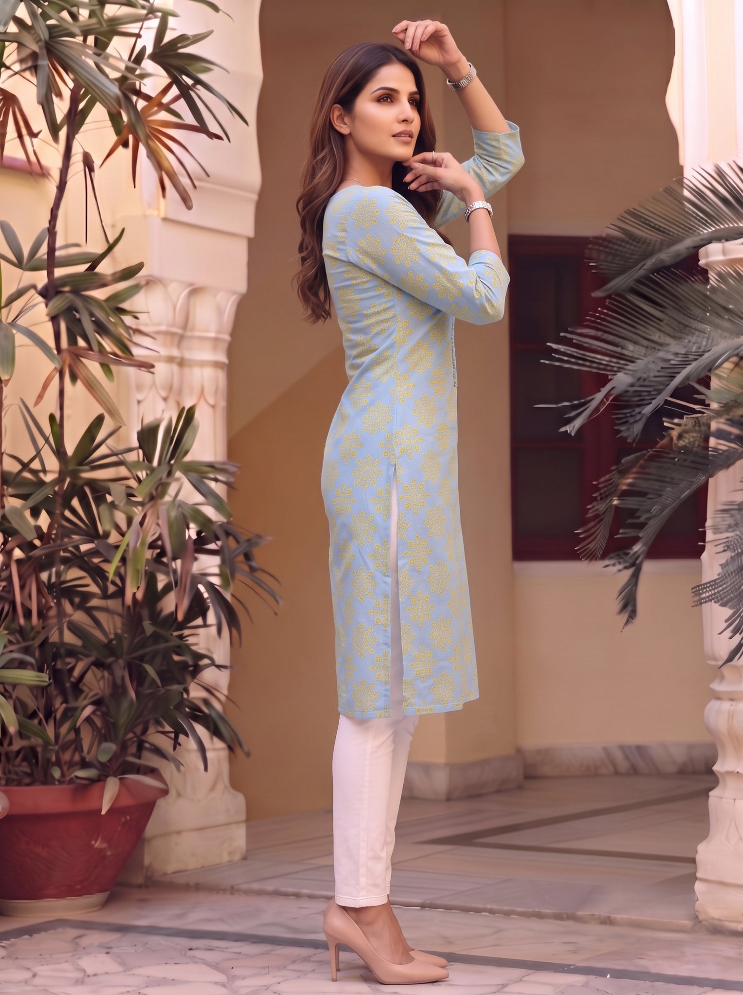 Rayon Printed Straight Knee Length Kurta