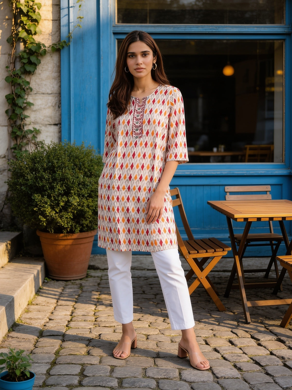 Rayon Embroidered Straight Knee Length Kurta