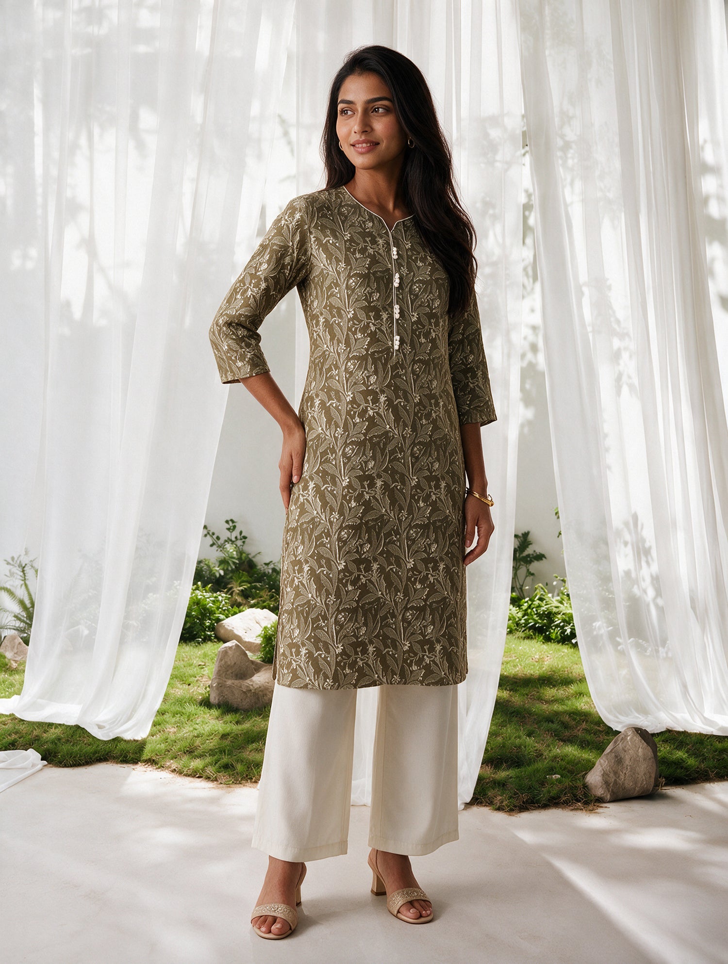 Buy Cotton Printed Straight Knee Length Kurta-Green