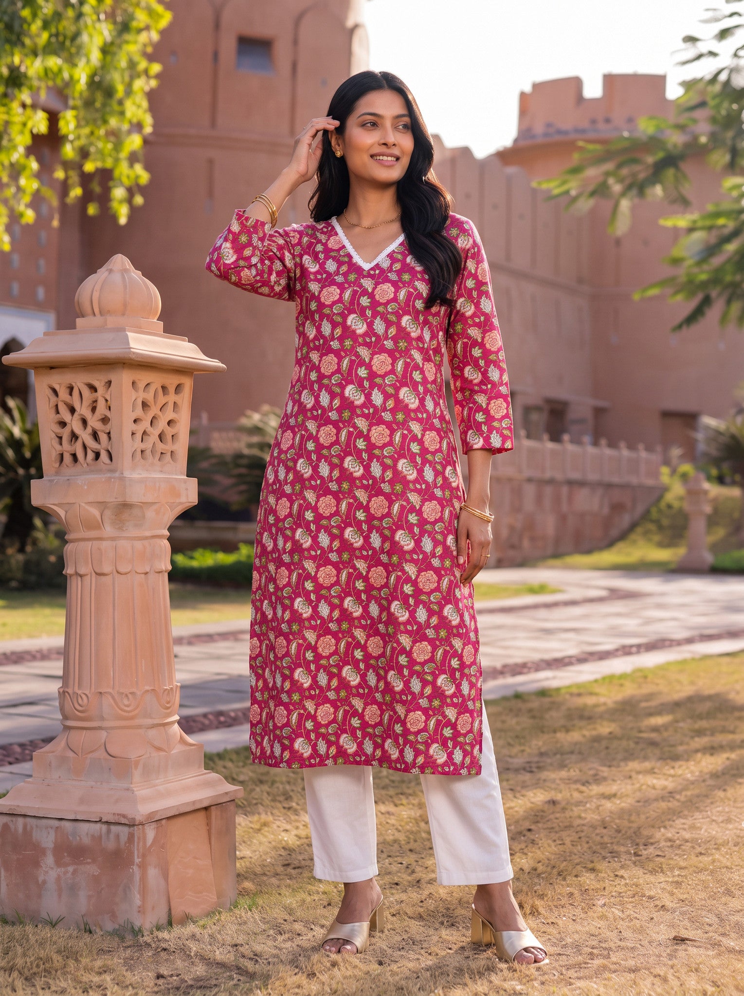 Cotton Printed Straight Knee Length Kurta