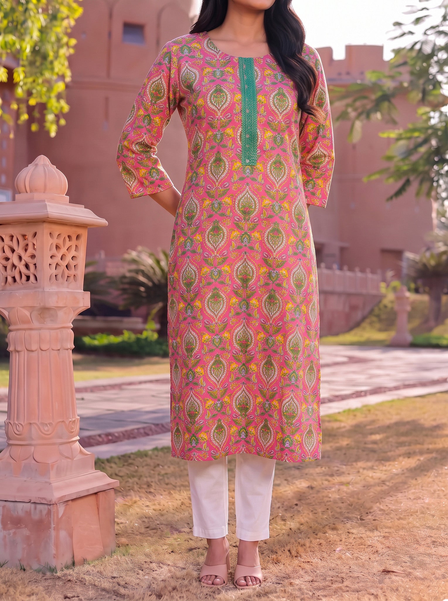 Cotton Printed Straight Knee Length Kurta