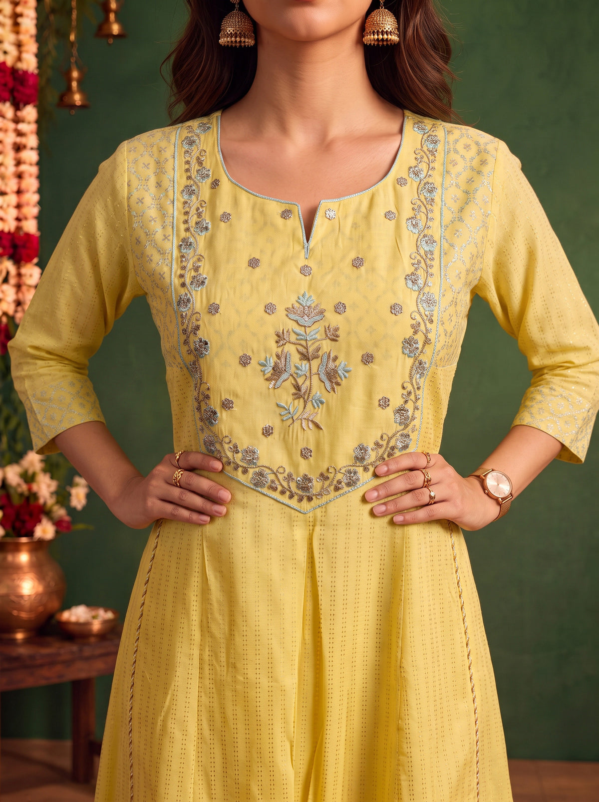 Viscose Embroidered Flared Calf Length Kurta