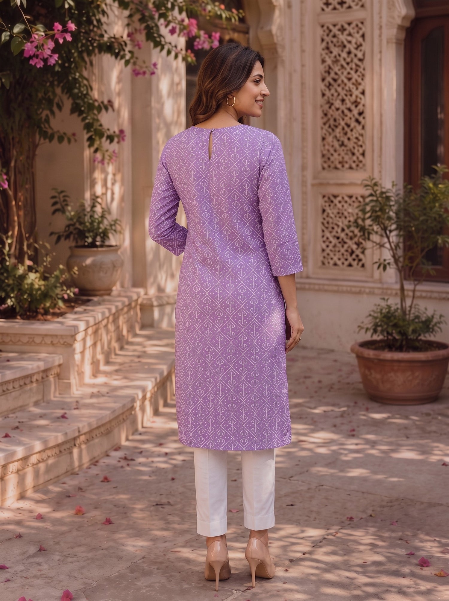 Buy Cotton Embroidered Straight Knee Length Kurta-Purple
