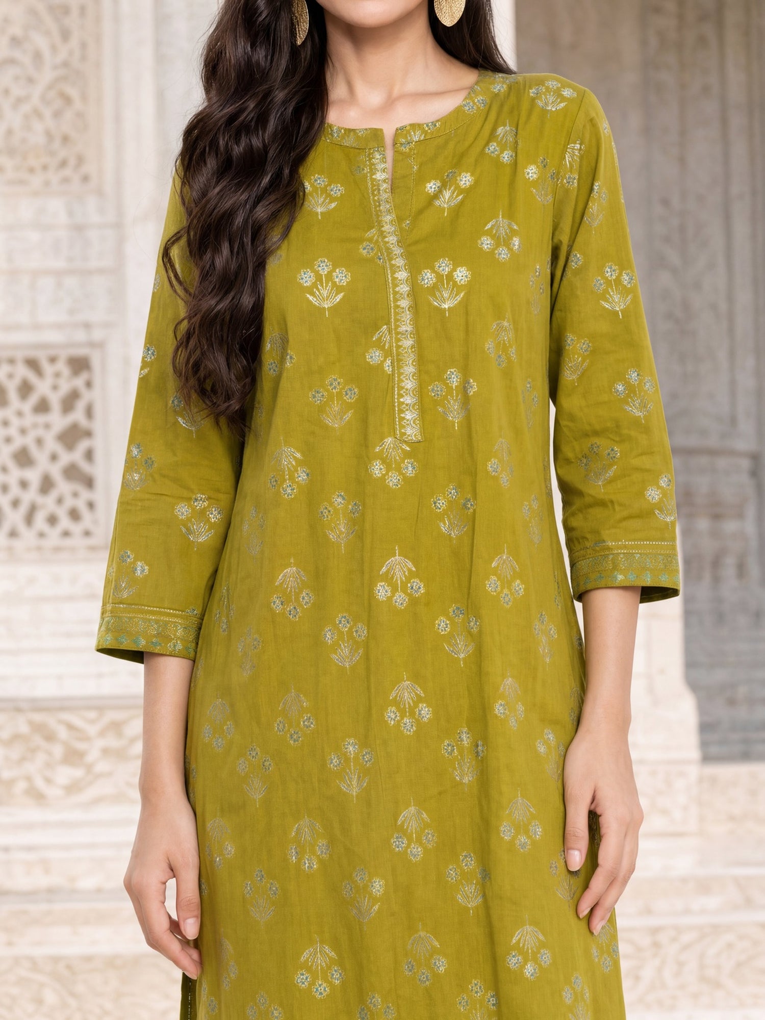 Buy Rayon Printed Straight Knee Length Kurta-Yellow