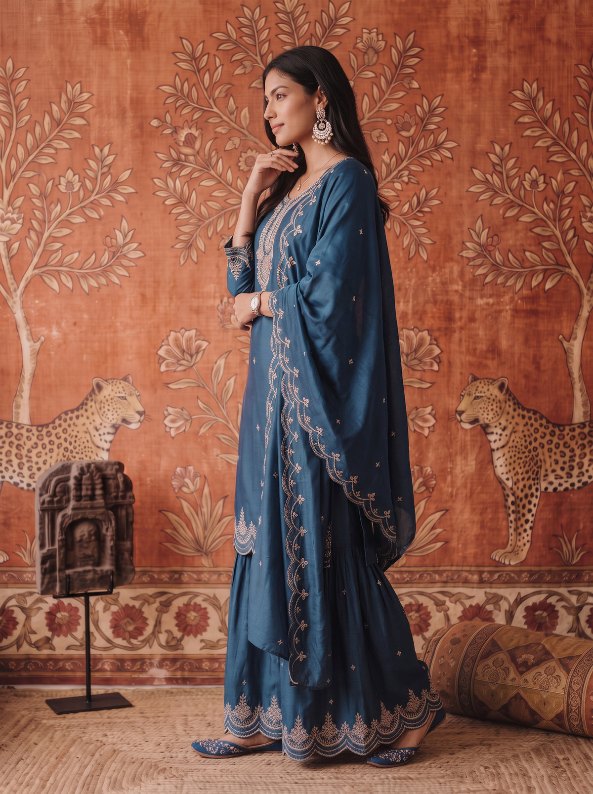 Viscose Embroidered Straight Knee Length Kurta With Pant and Dupatta