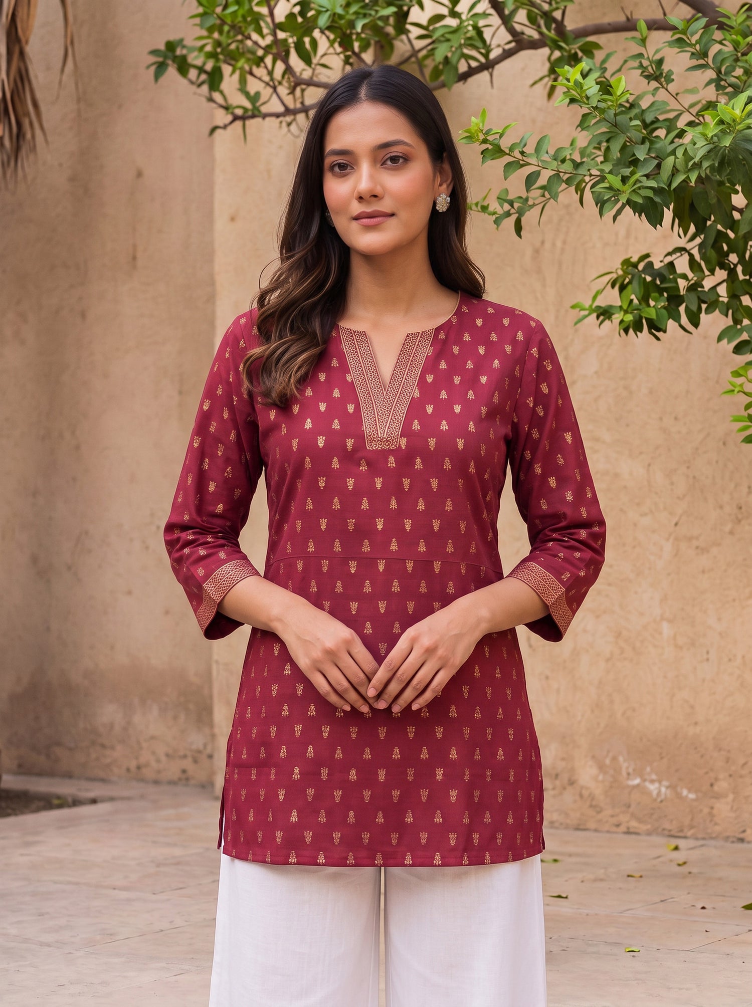 Buy Rayon Printed Straight Short Length Short Kurta-Maroon