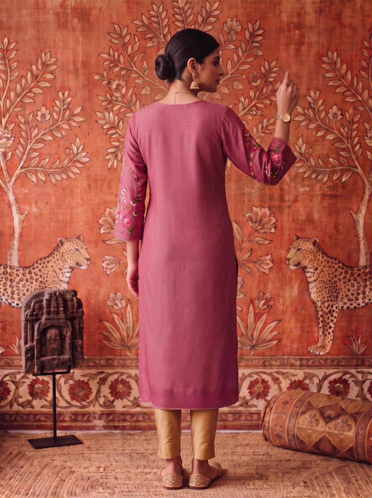 Buy Viscose Embroidered Straight Calf Length Kurta-Pink