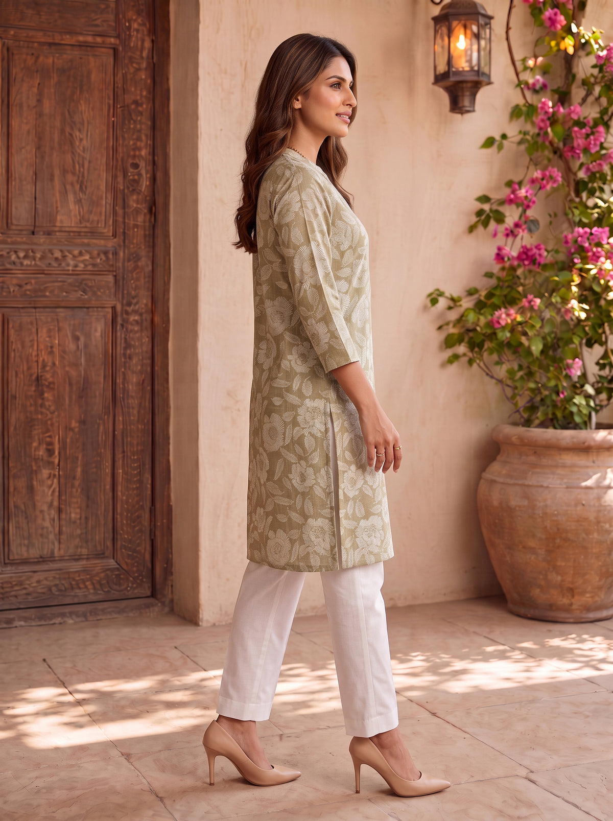 Cotton Printed Straight Knee Length Kurta