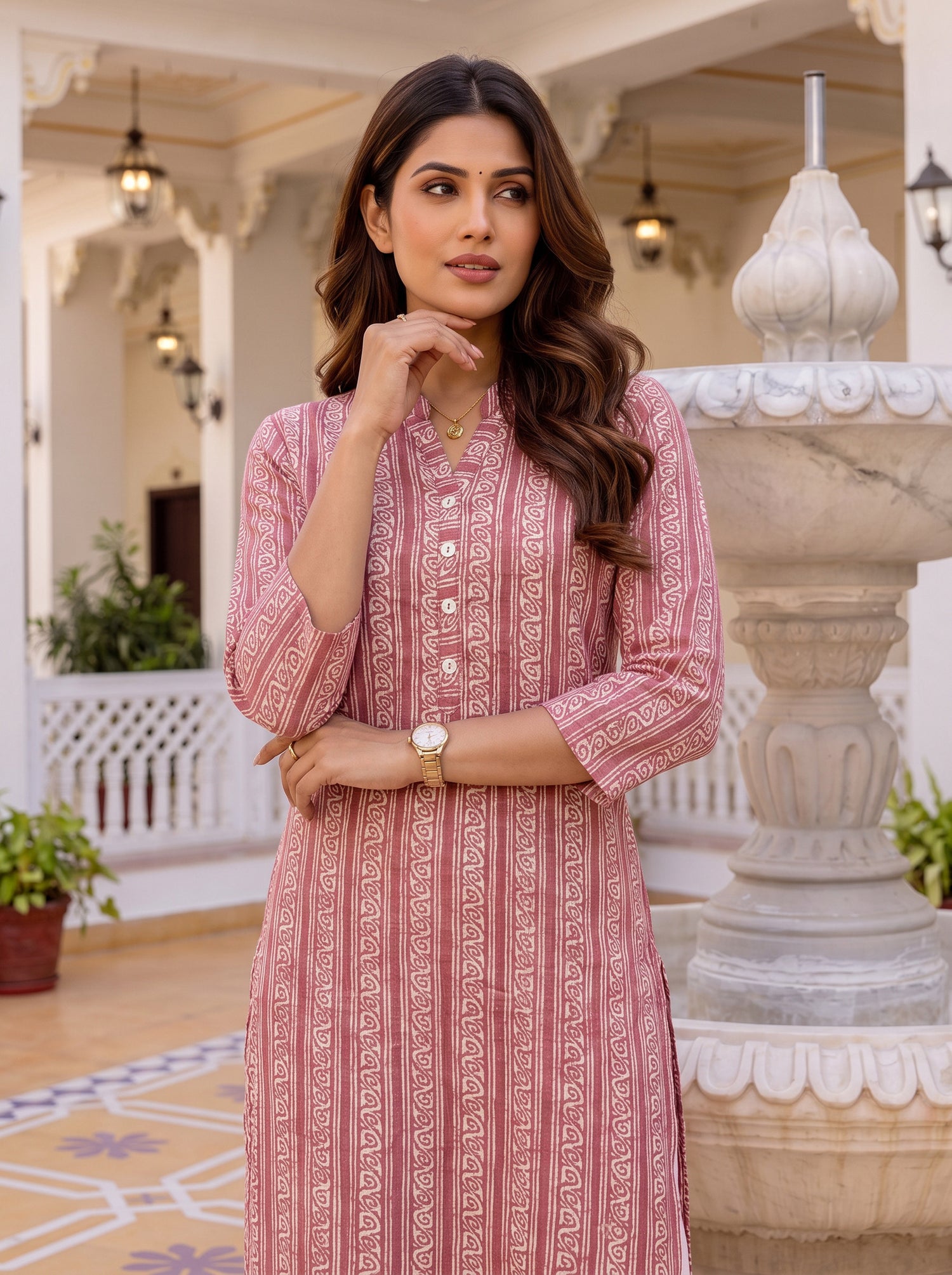 Buy Viscose Printed Straight Knee Length Kurta-Pink