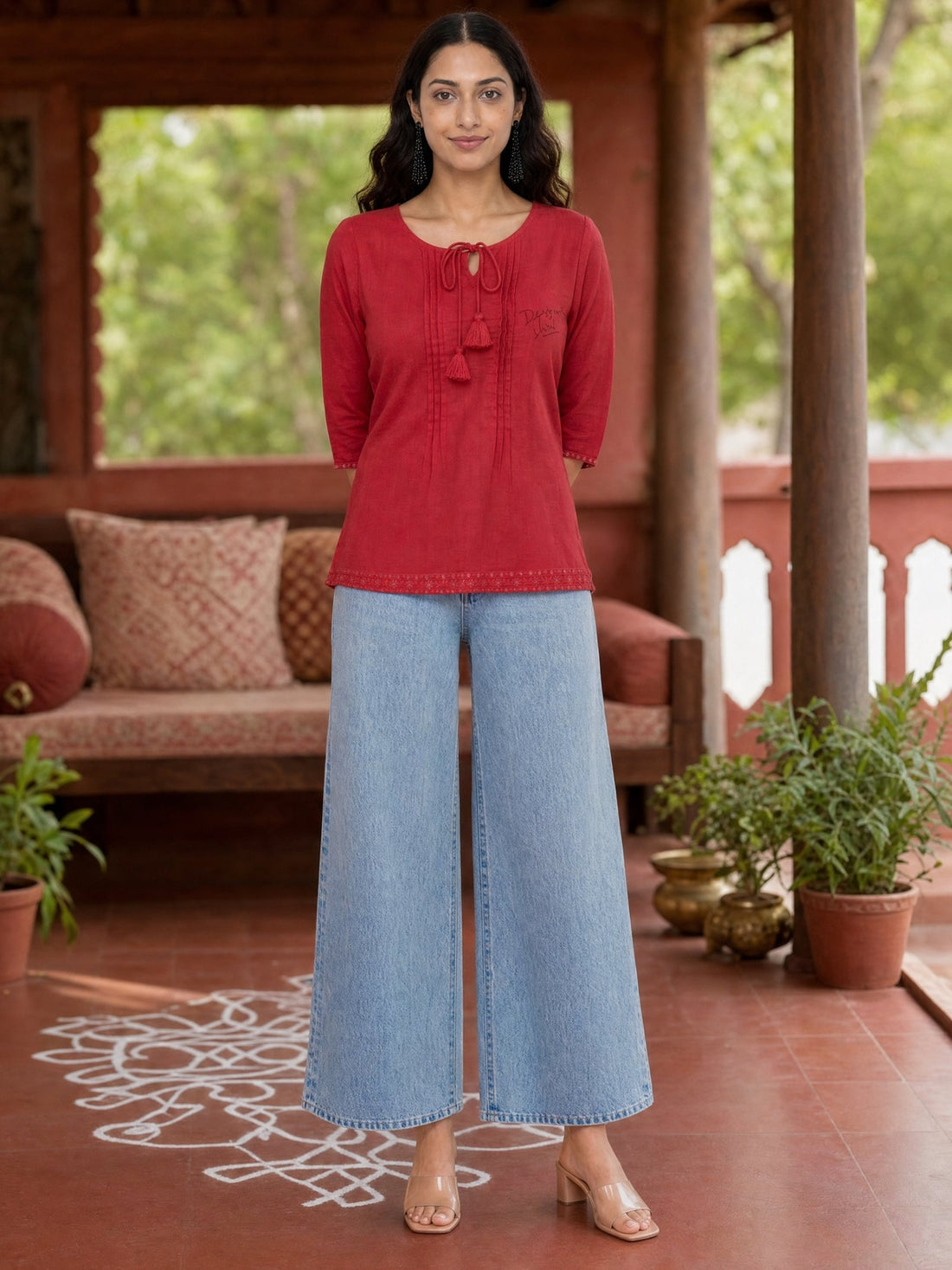 Buy Cotton Pin Tuck Straight Short Length Short Kurta-Coral