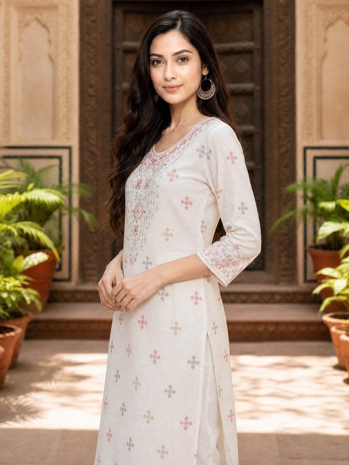 Rayon Embroidered Straight Calf Length Kurta