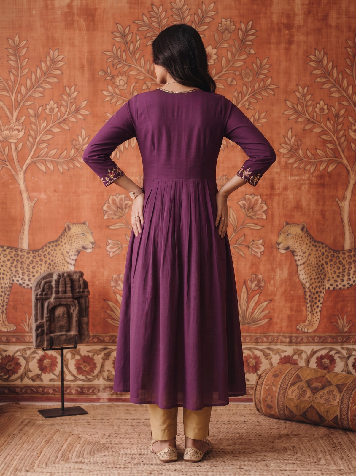 Viscose Embroidered Flared Calf Length Kurta