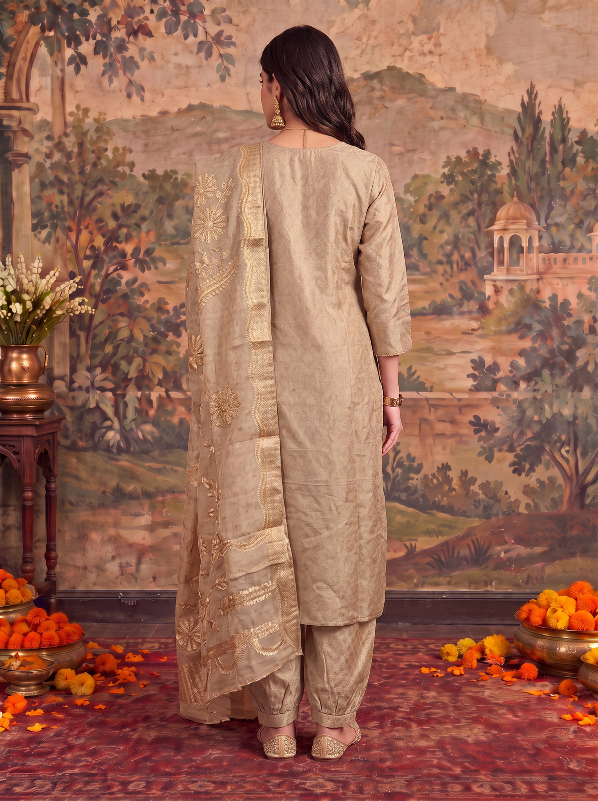 Viscose Embroidered Straight Calf Length Kurta With Pant and Dupatta